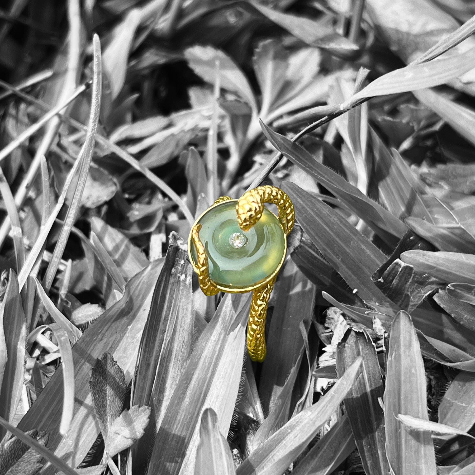 Certified Natural Untreated Guatemala Ocean Blue Donut Snake Jadeite 14k Gold Plated on S925 Sterling Silver Ring SL370x38