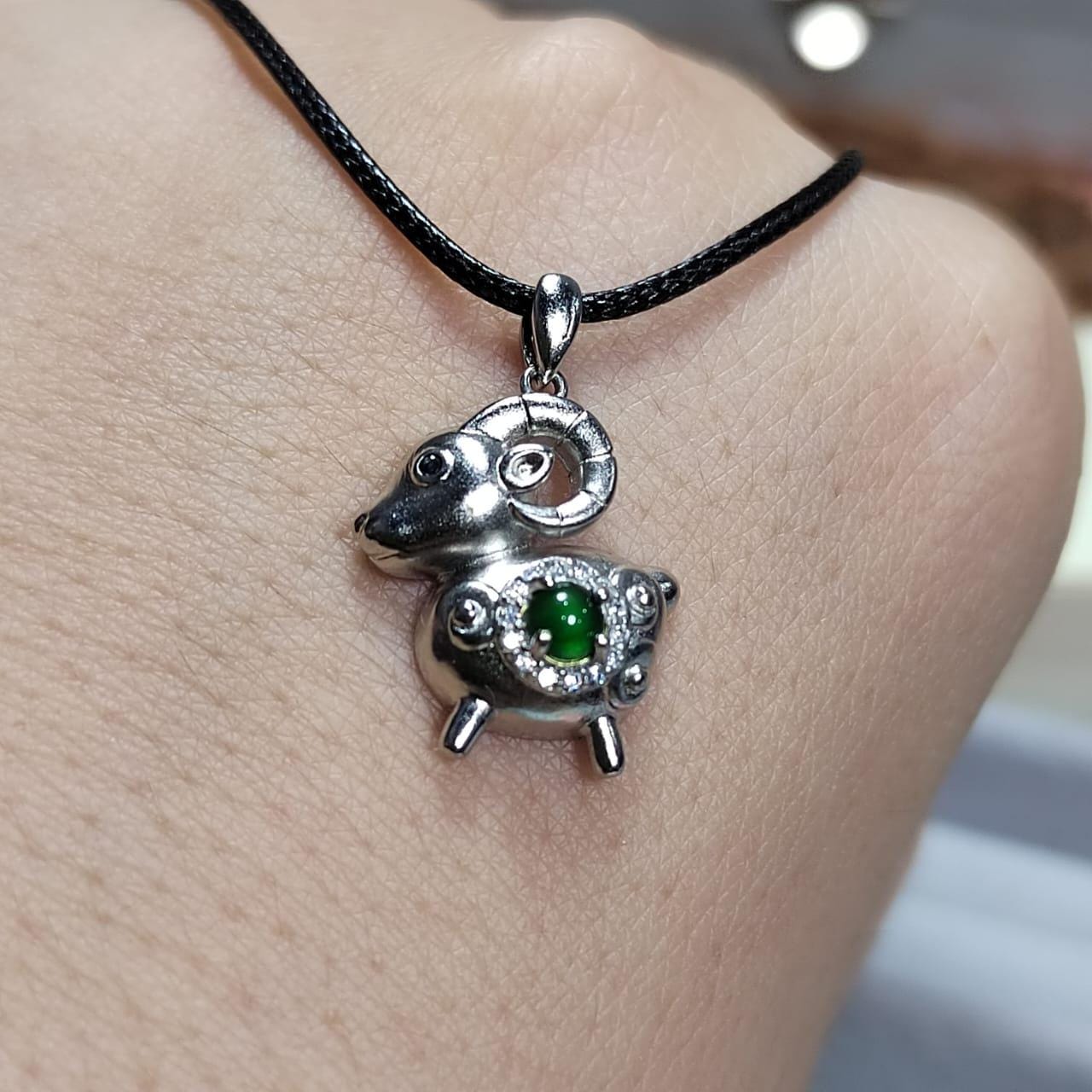 Burmese Imperial Green Jadeite with Zircon On S925 Silver Pendant Pig & Lamb Shape Free Necklace SL137N, SL138N