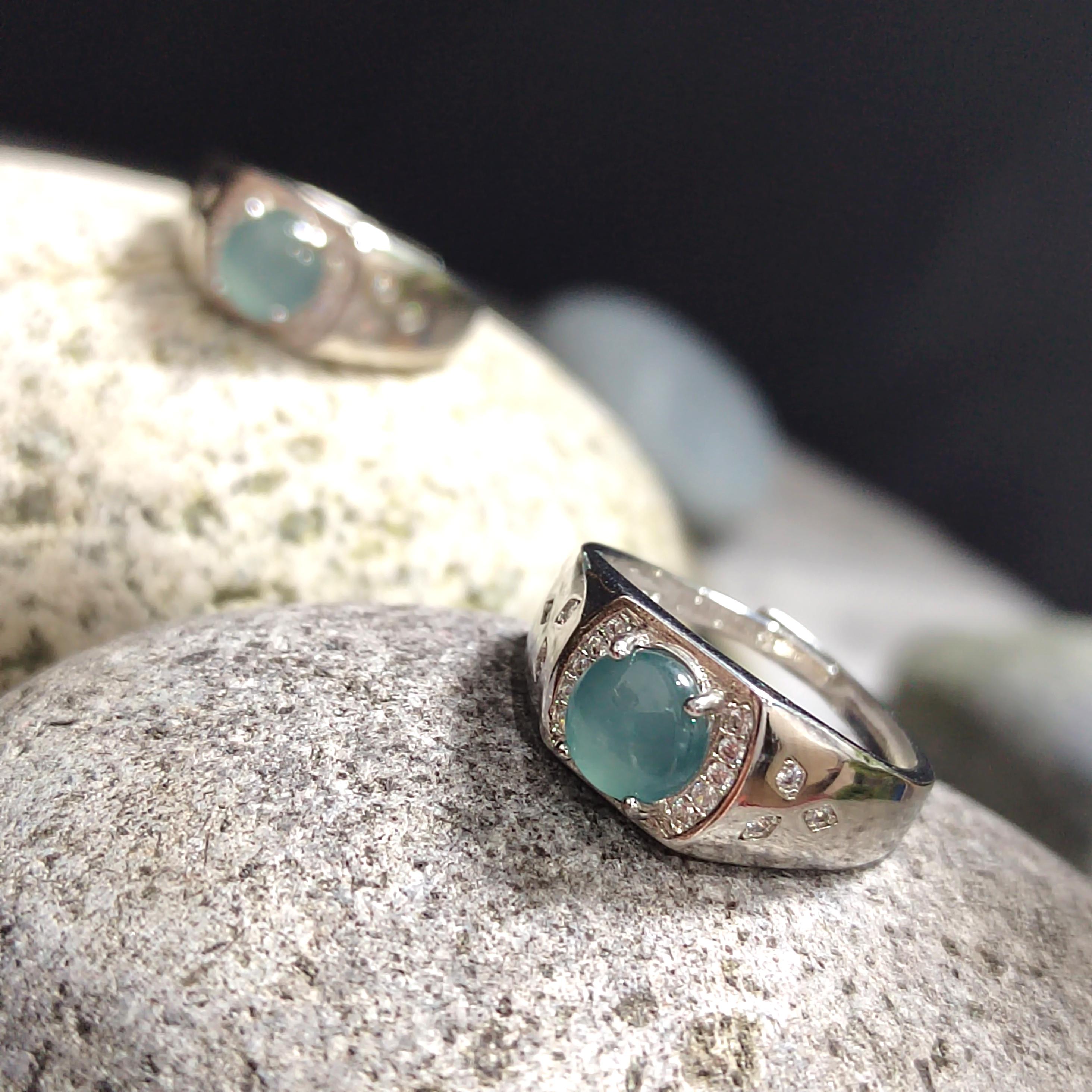 Certified Natural Untreated Blue Icy Guatemala Jadeite Unisex Ring | 925 Sterling Silver with Zirconia | Simple Design SL097 - SL Precious