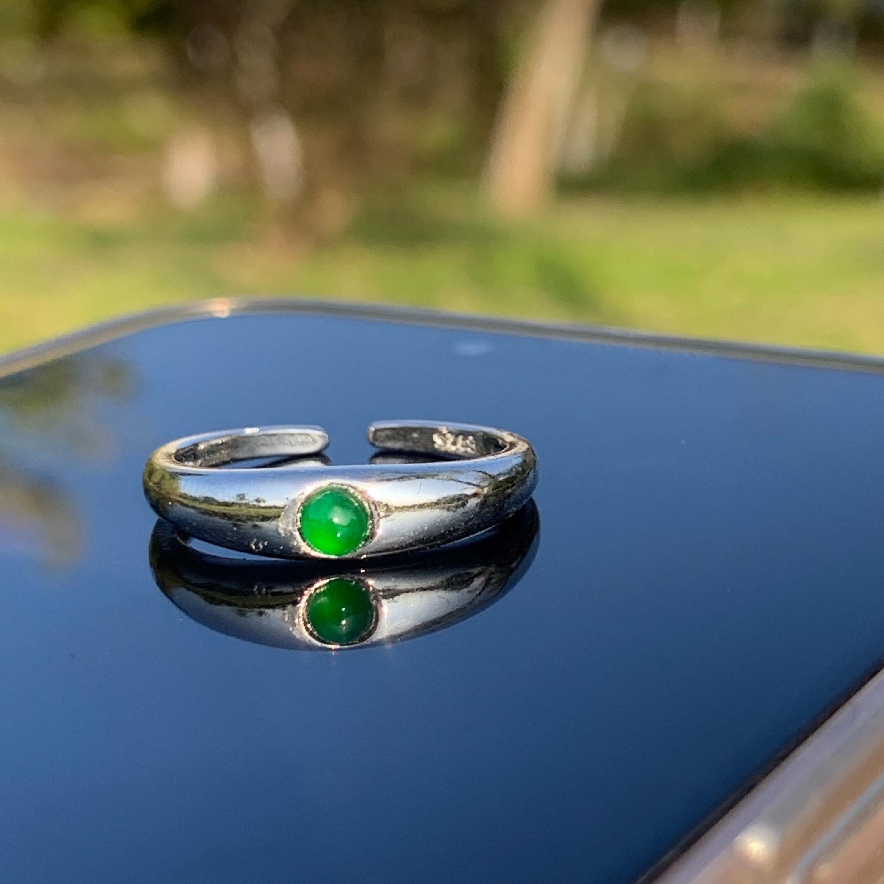 Certified A-Grade Natural Untreated Guatemala Imperial Green Minimalist Round Jadeite S925 Sterling Silver Ring SL246X5 - SL Precious
