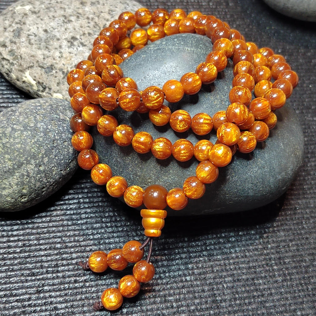 Golden Sea Willow 108 Beads Necklace Bracelet 8mm Natural Prayer Mala 金丝海柳佛珠 SL126 - SL Precious