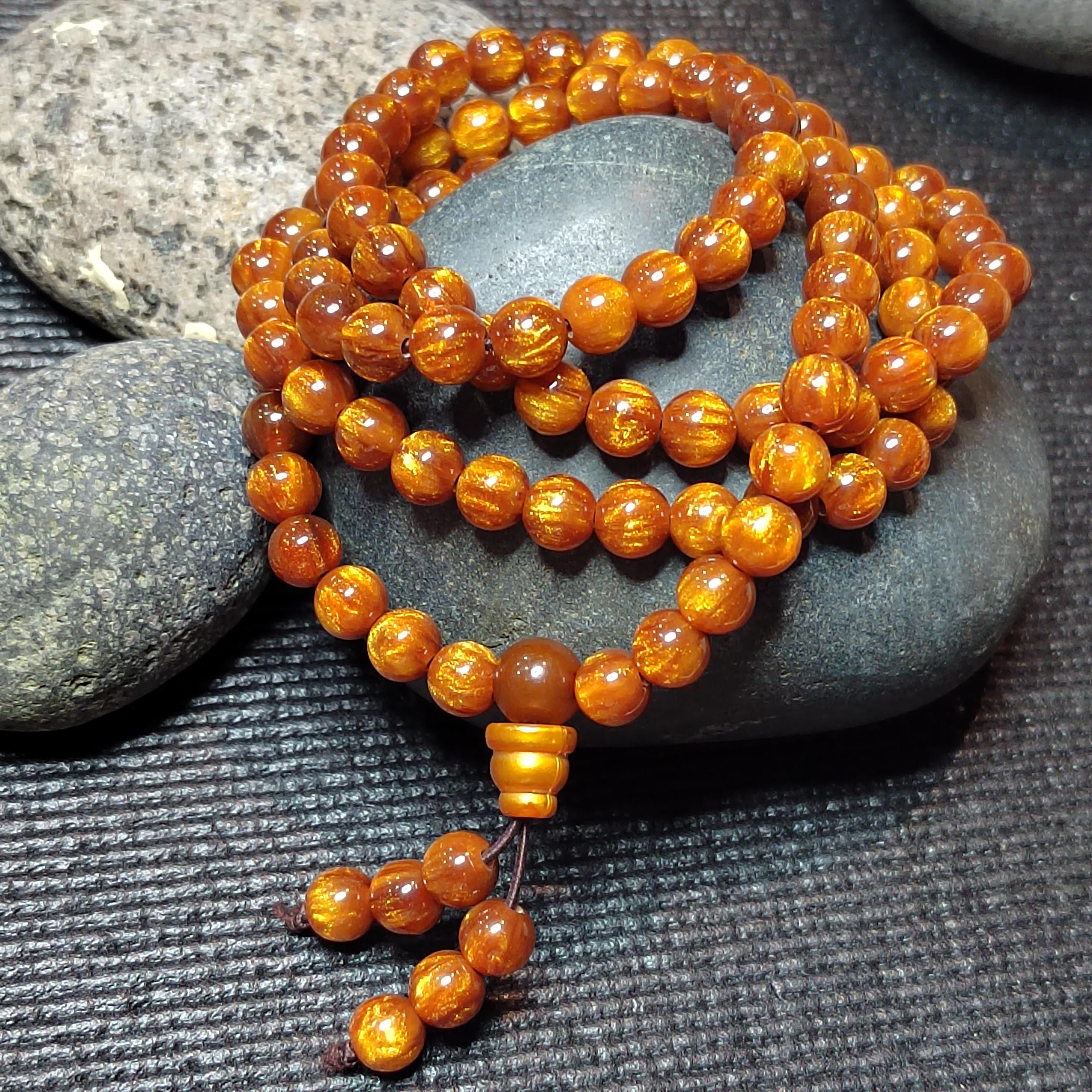 Golden Sea Willow 108 Beads Necklace Bracelet 8mm Natural Prayer Mala 金丝海柳佛珠 SL126 - SL Precious