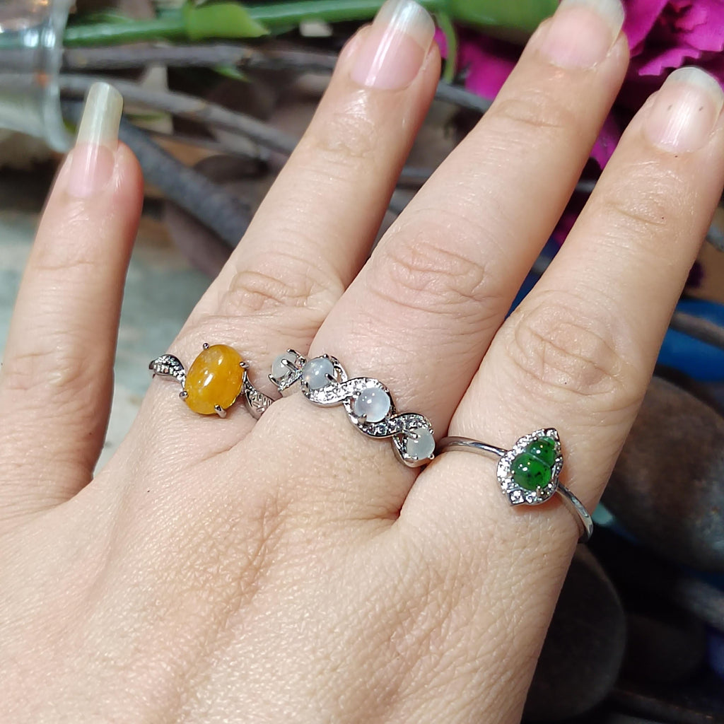 3pcs Natural Untreated Burmese Jadeite Ring Set | Imperial Green, Honey Yellow, Icy White | S925 Silver | No Cert | SL406
