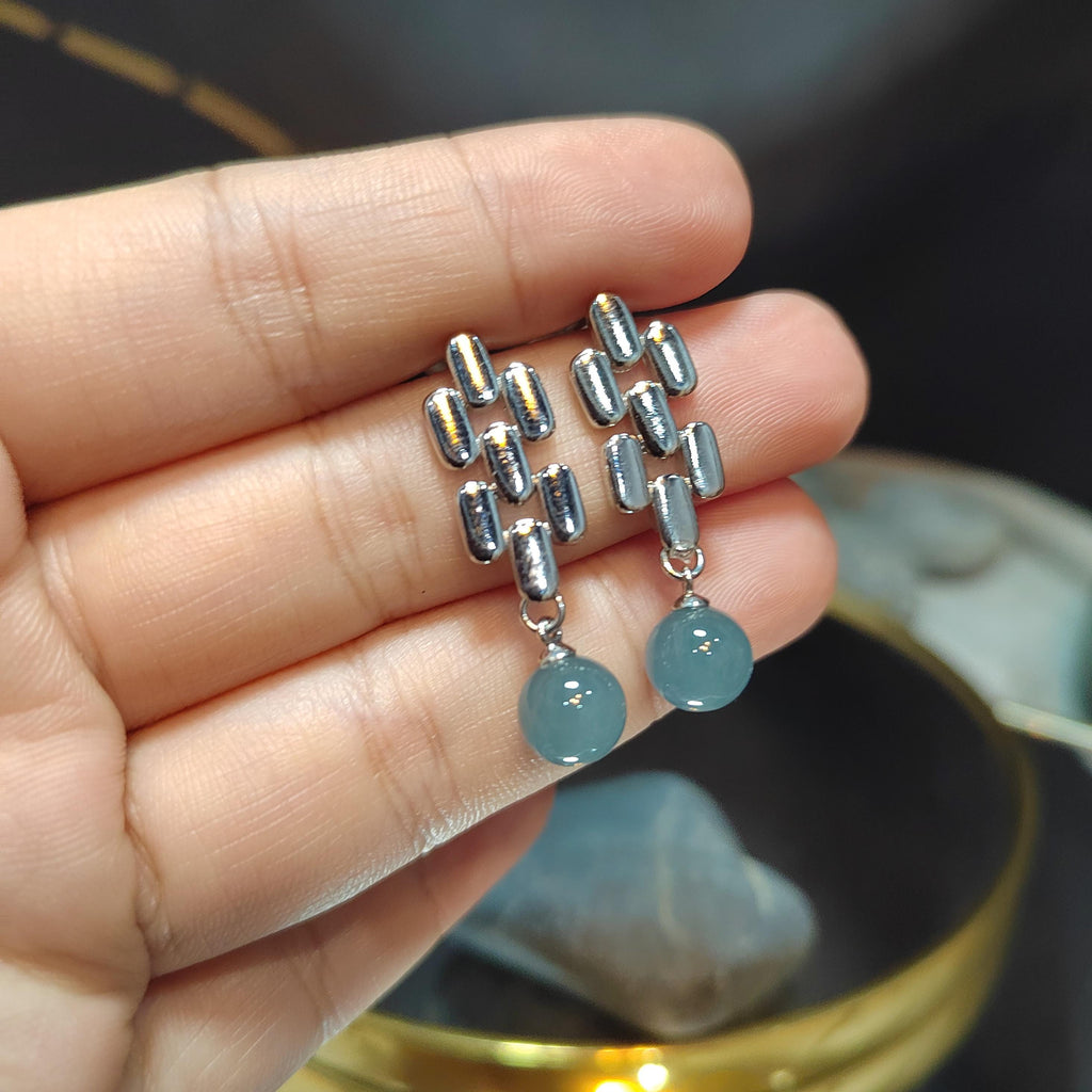 Certified Natural Guatemala Blue Ocean Beautiful Jadeite Earrings S925 Sterling Silver SL199