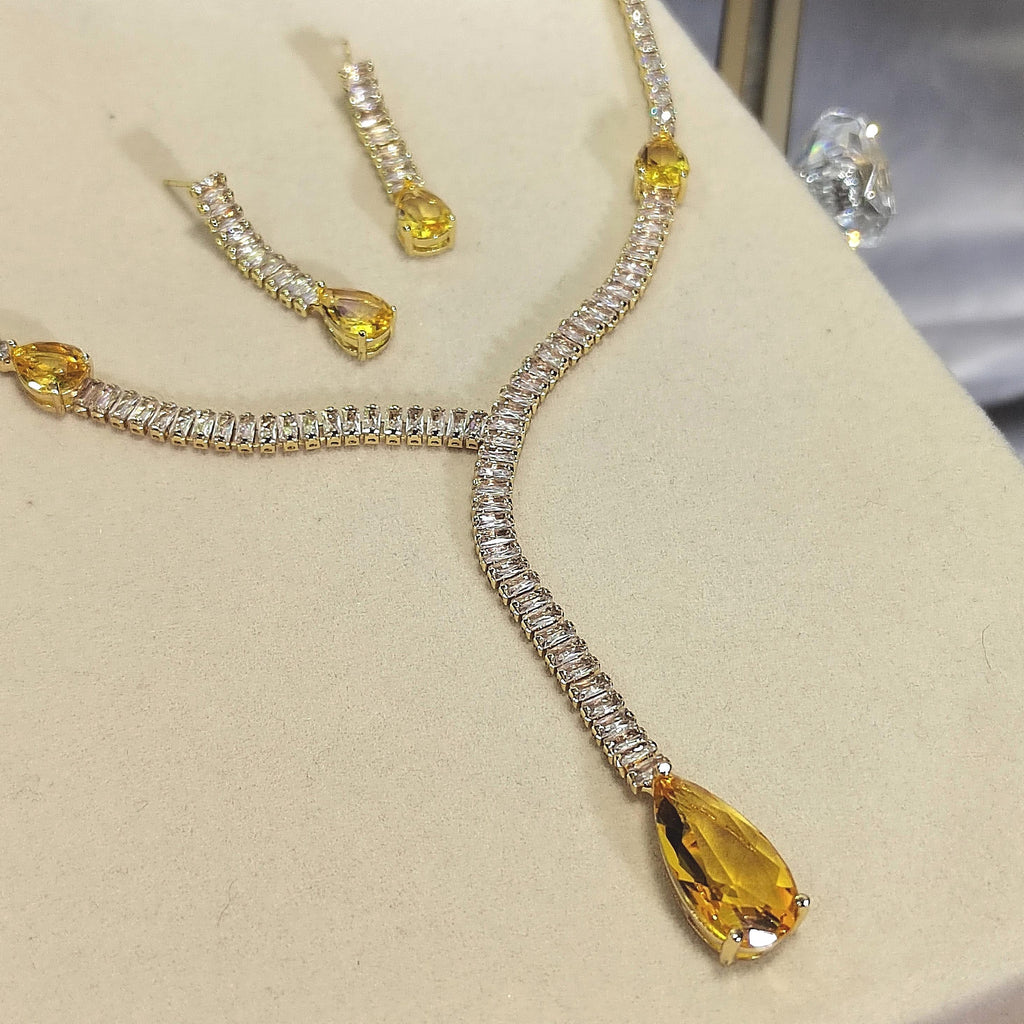 Elegant White and Yellow Zircon Jewelry Set Necklaces & Earrings for Her - Perfect for Celebrations and Special Occasions SL159 - SL Precious