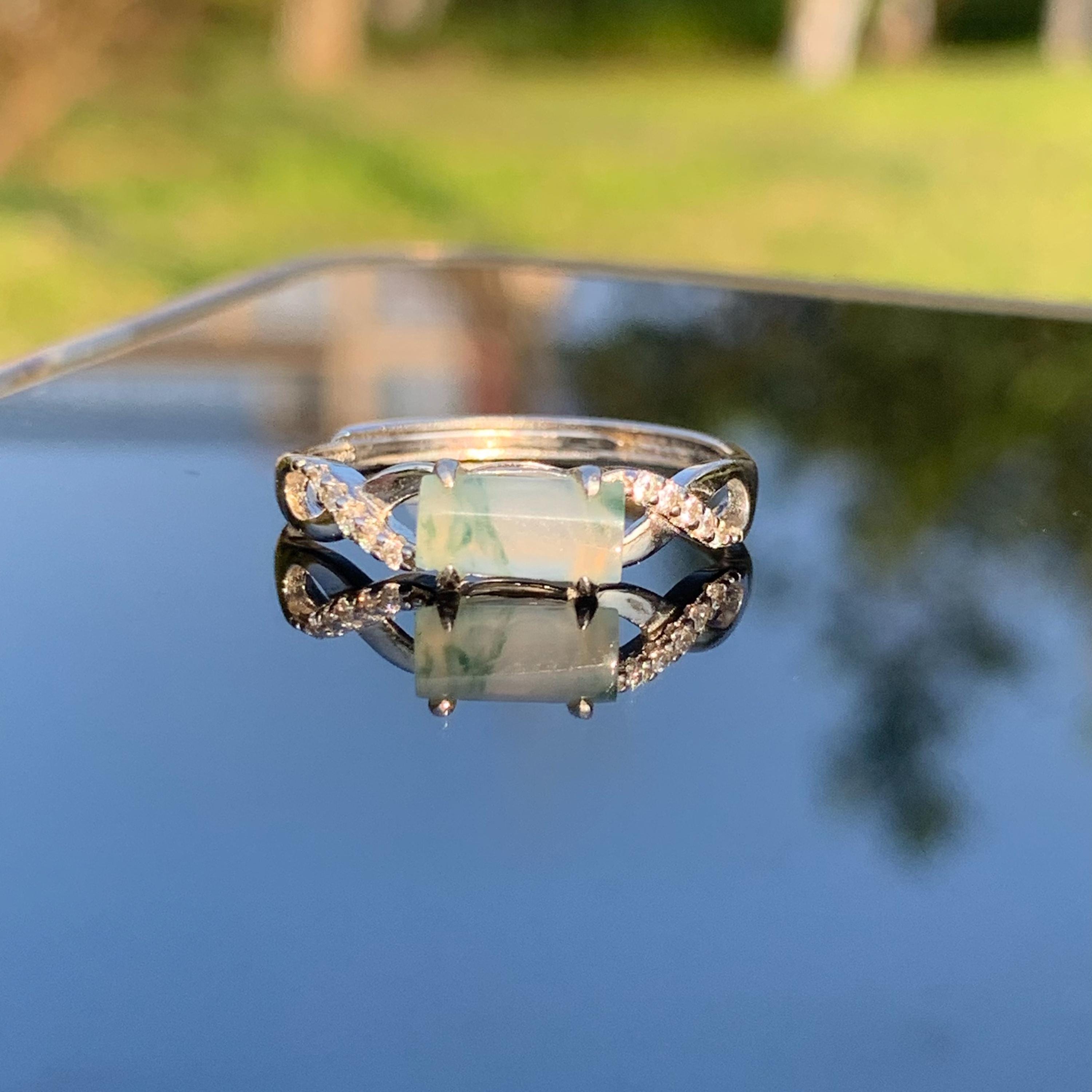 Certified A-Grade Natural Untreated Burmese Cylinder Icy White Green 白里飘花 S925 Minimalist Design Ring SL252X11 - SL Precious
