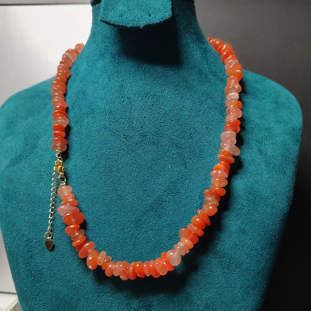 Certified A-Grade Natural Southern Baoshan Yunna Uneven Cut Floating Flower Orange, Pink Red Nanhong Bead Necklace SL284