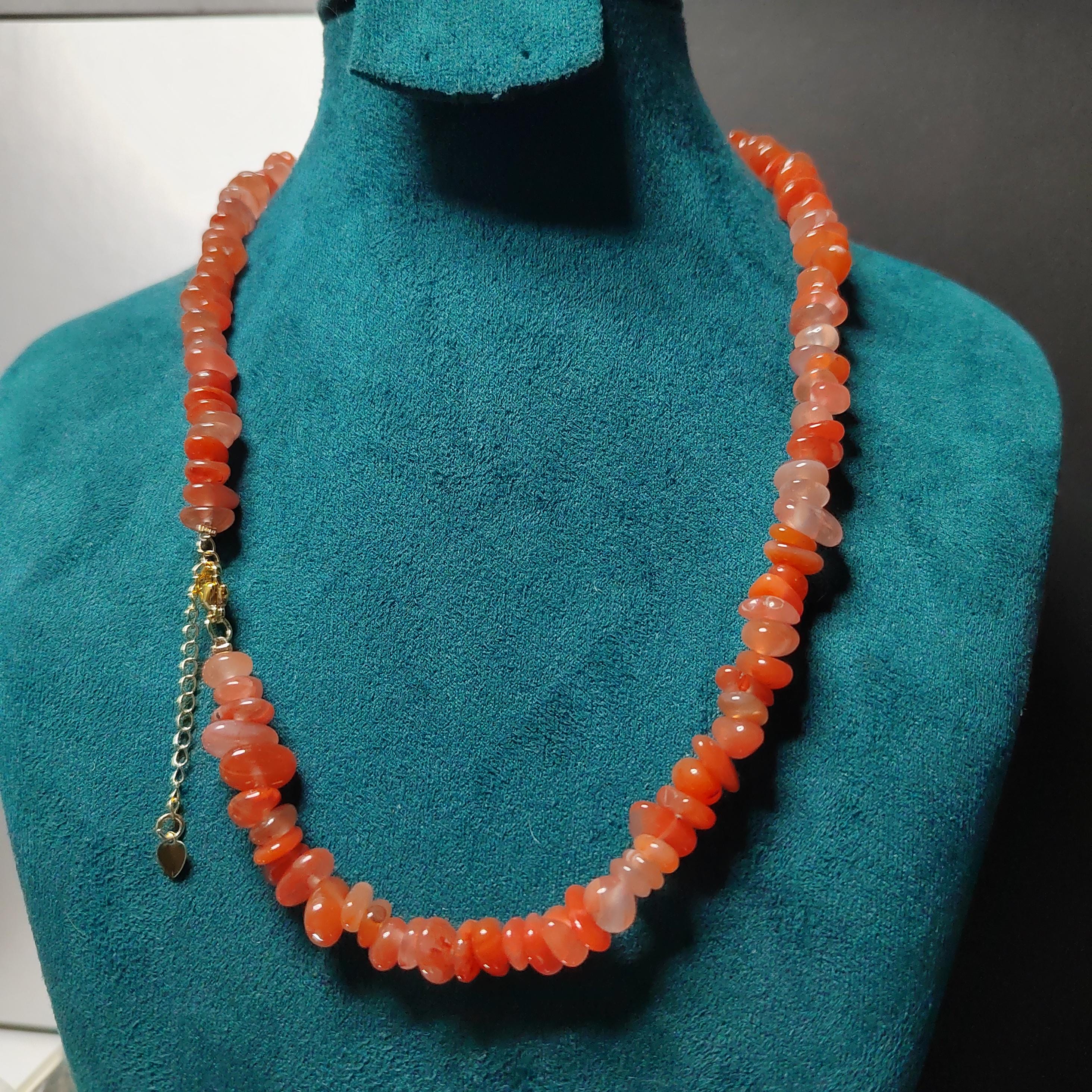 Certified A-Grade Natural Southern Baoshan Yunna Uneven Cut Floating Flower Orange, Pink Red Nanhong Bead Necklace SL284