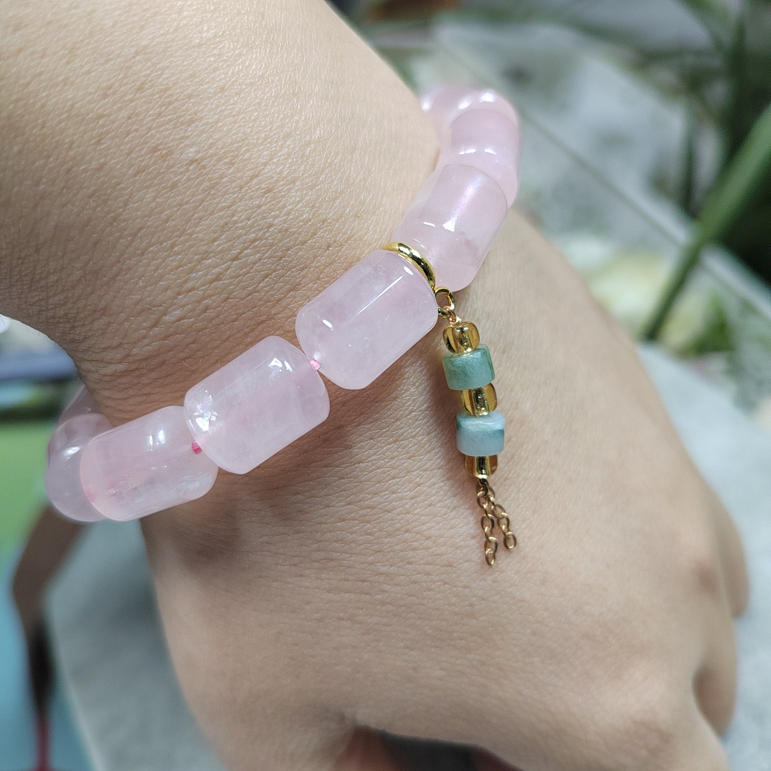 Beautiful Rose Quartz Beads Bracelet with Jadeite Chain SL103