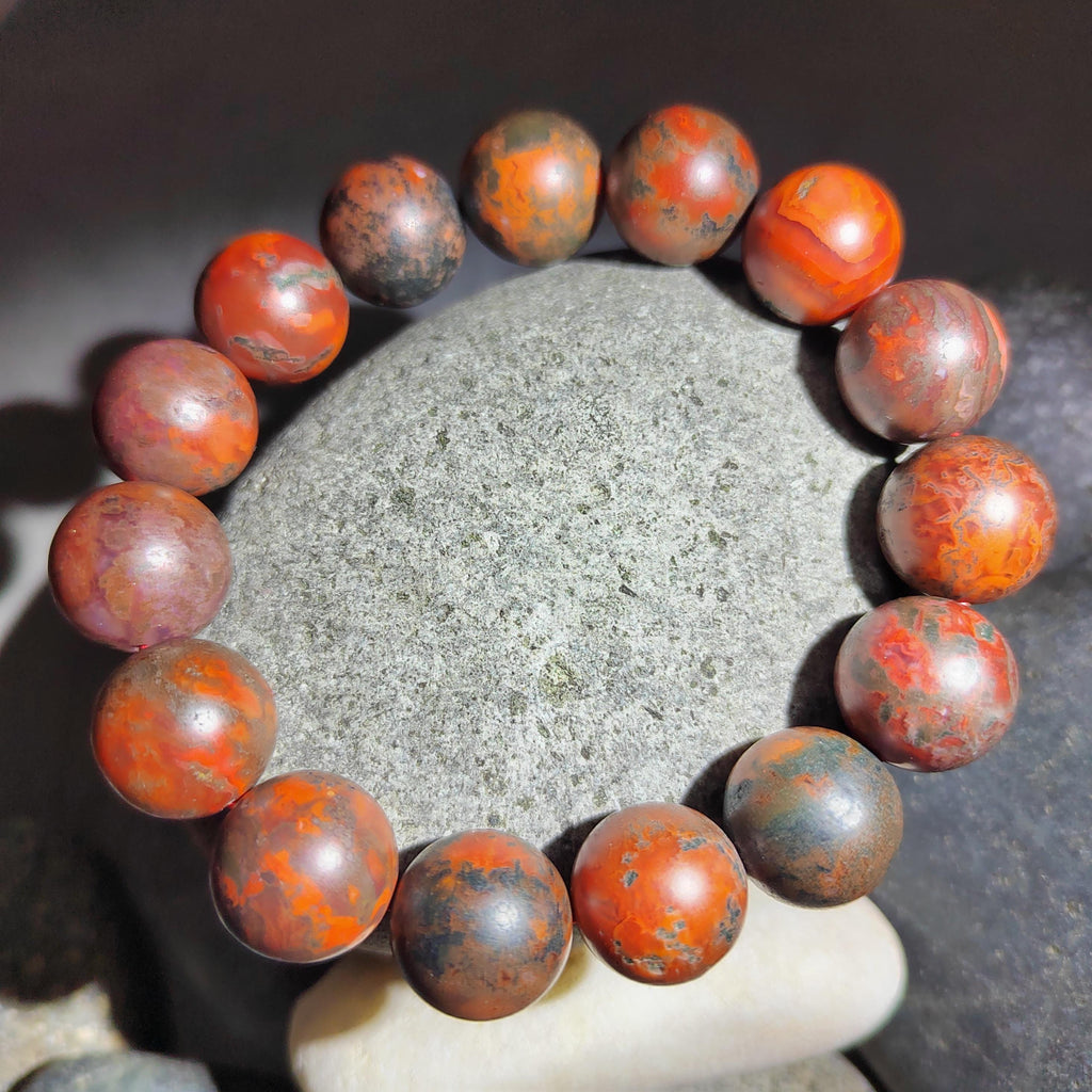 Certified A-Grade Natural Southern Sichuan Liangshan Waxi Deep Red|Black Raw Skin Nanhong Agate Beads Bracelet 15mm SL387