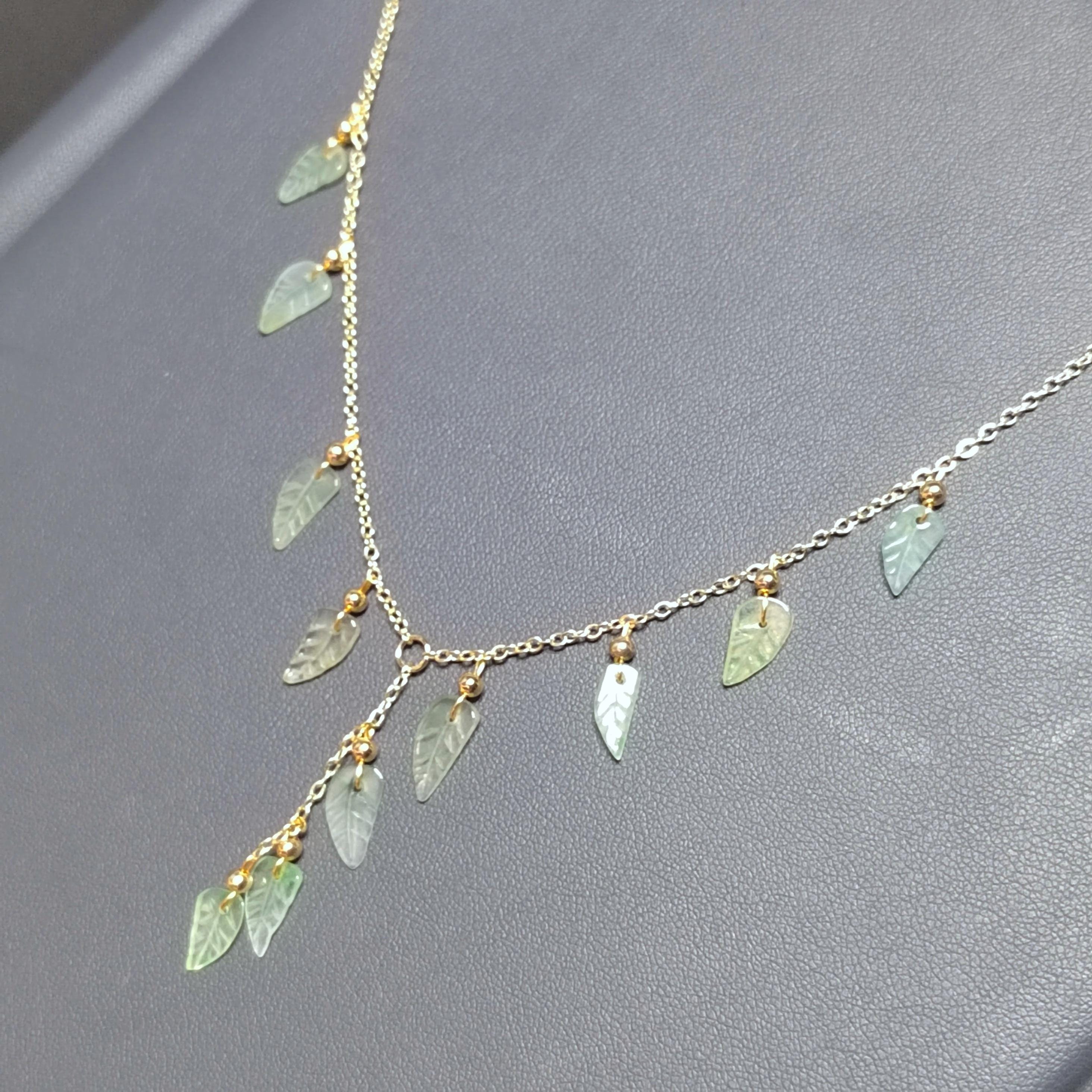 Certified A-Grade Natural Untreated Burmese Leaf Carved 14k GF Set V Shape Drop Design Necklaces | Any Occasion | For Her SL291