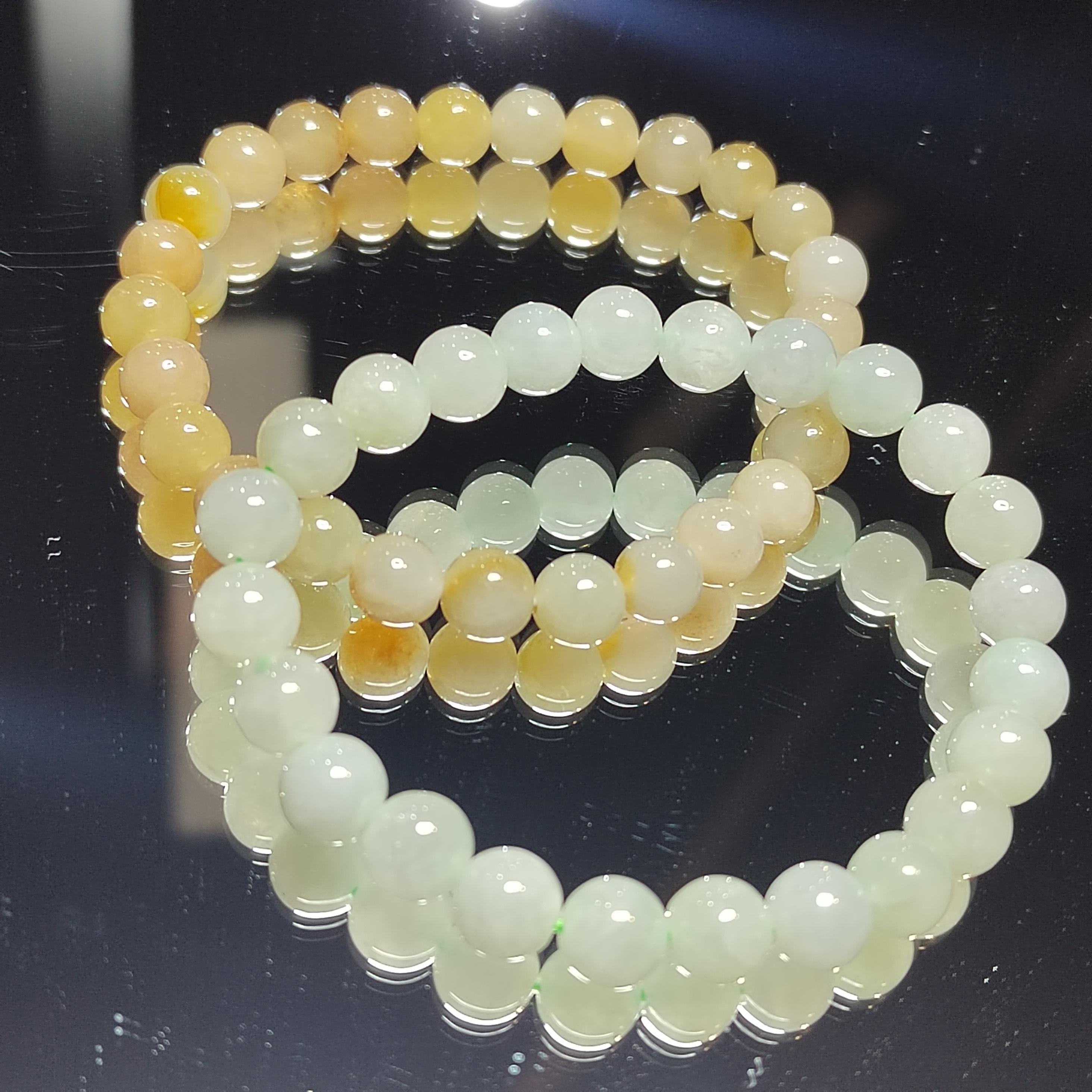 Certified Burmese Jadeite Bracelet Set: Yellow & Icy White Green A-Grade Jade SL425 - SL Precious