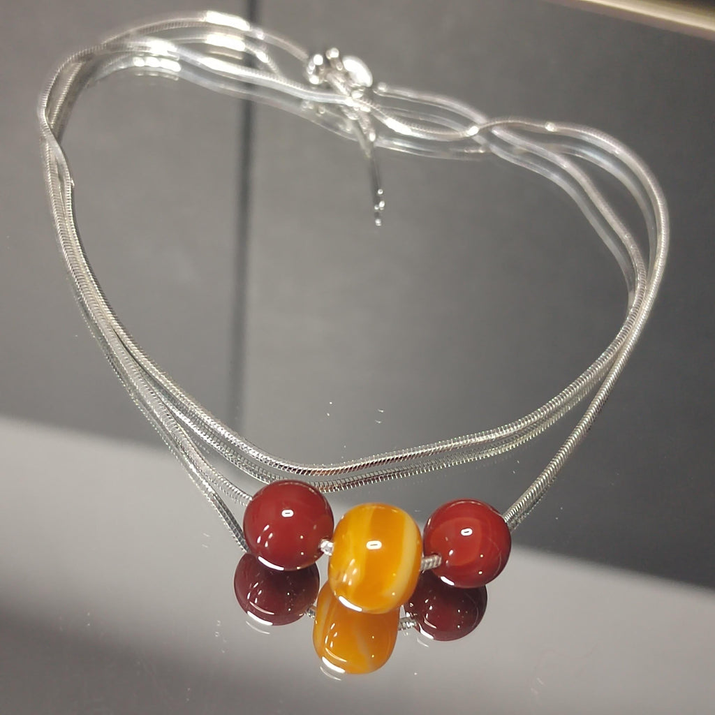 Natural Barrel Russian Beeswax Amber & China Ox Blood Nanhong Agate Round Beads Minimalist Jewelry SL331 - SL Precious