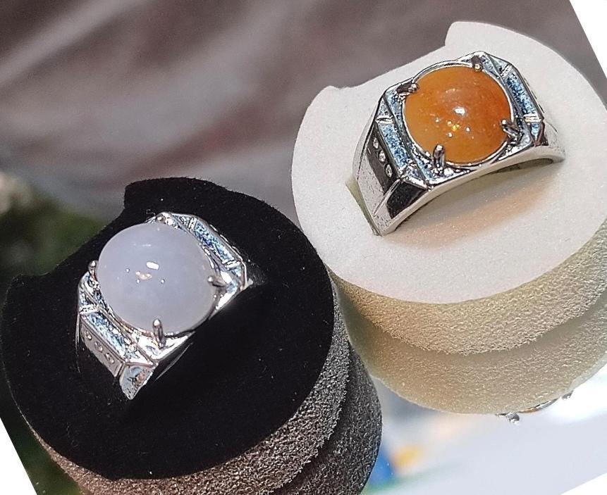 Large Luxury Certified Burmese Natural Gemstone Untreated Man Ring White Icy/ Natural Sugar Cane Yellow Jadeite For Him SL165 SL166 - SL Precious