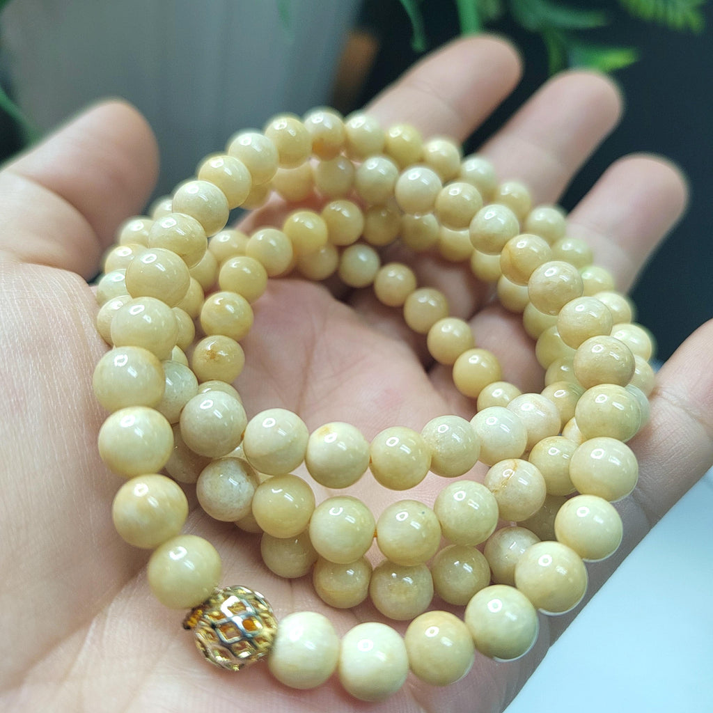 Certified A-Grade Natural Untreated Burmese Creamy Yellow Beads 77cm Long Jadeite Necklaces 7mm SL365A