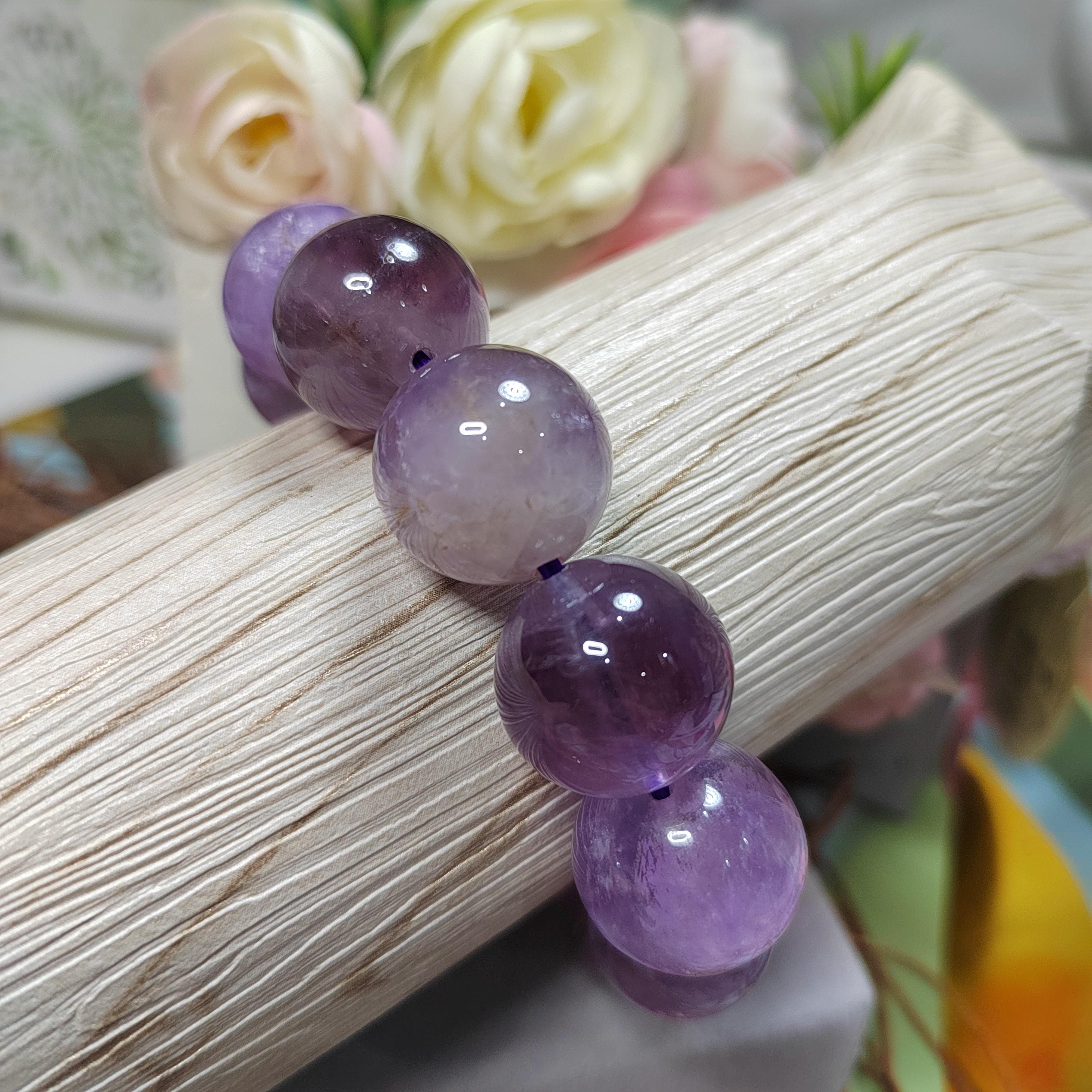 Large 18.5–19.5mm Natural Purple Lavender Amethyst Quartz Beads Bracelet, Statement Gemstone Jewelry SL107 - SL Precious