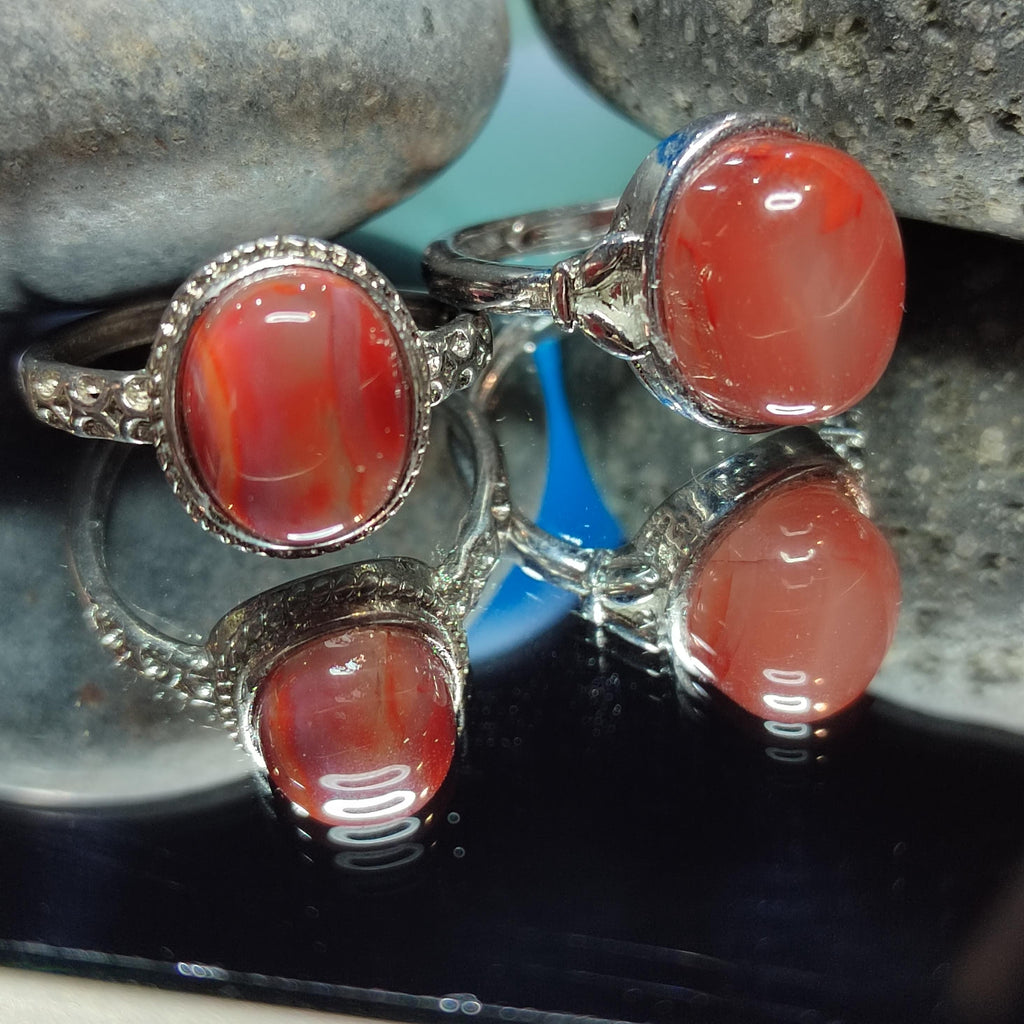 Waxi Nanhong South Red Agate Ring Set: 18K Gold, Victorian & Minimalist SL418
