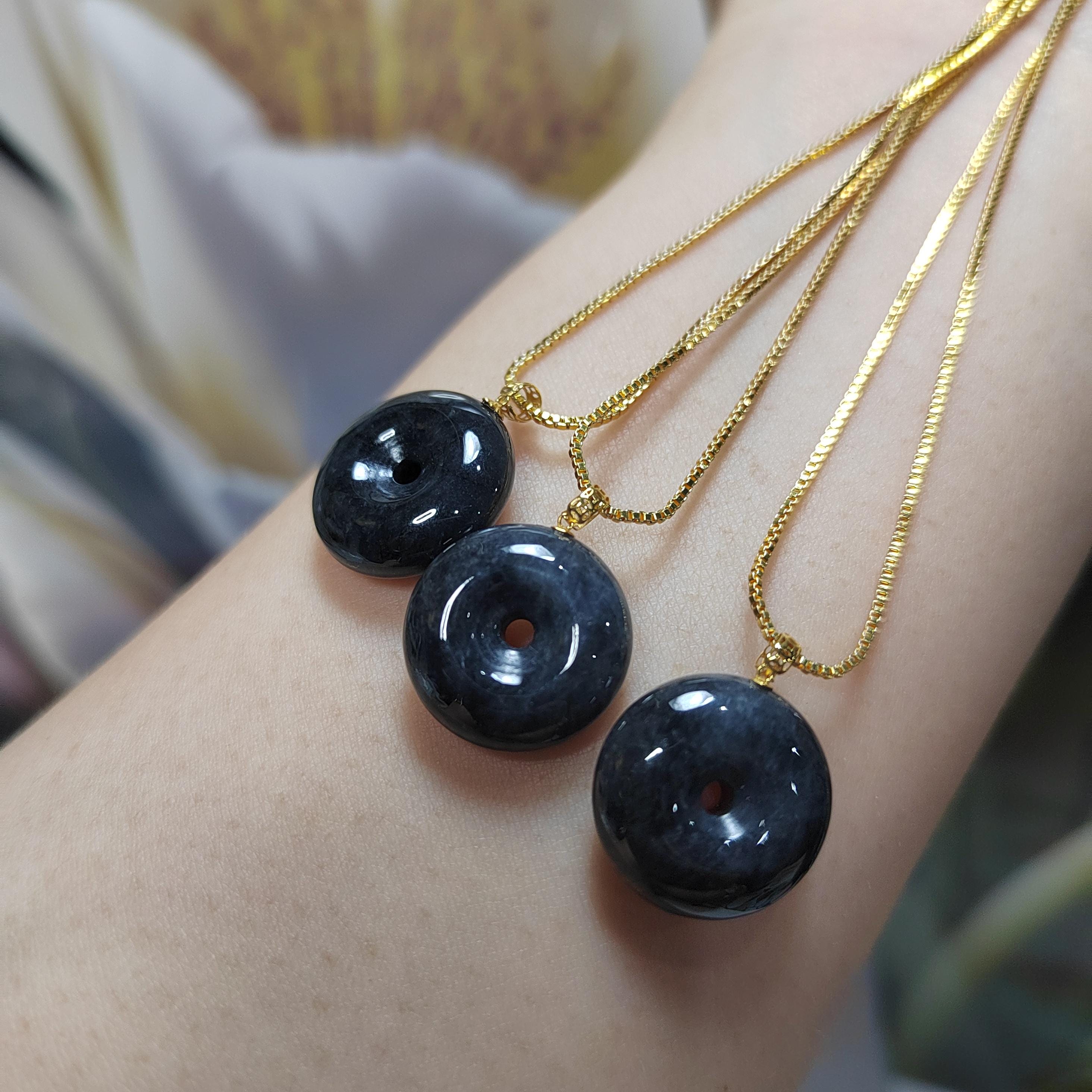 Natural Burmese Certified Untreated Wuji Donut Pendant, 18K Solid Yellow Gold Setting - 乌鸡平安扣 SL027 - SL Precious