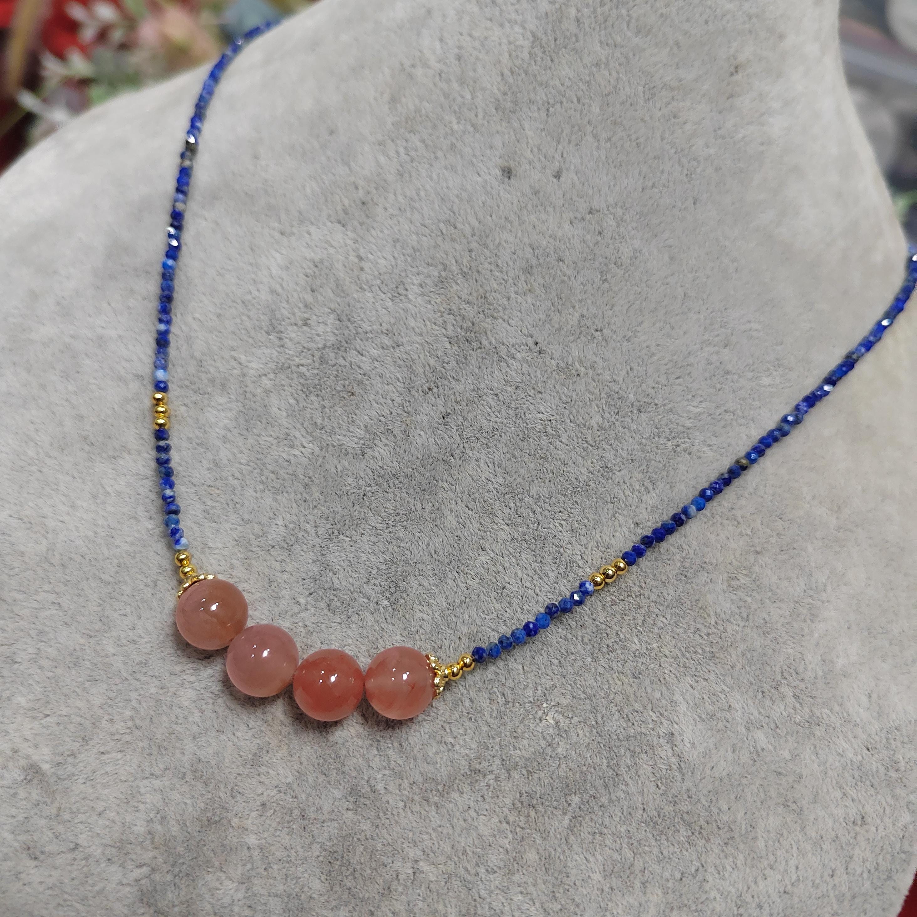 Natural Southern Nanhong Pink Agate & Afghan Lapis Lazuli Necklace, Choker, Bracelet Set SL298 SL Precious