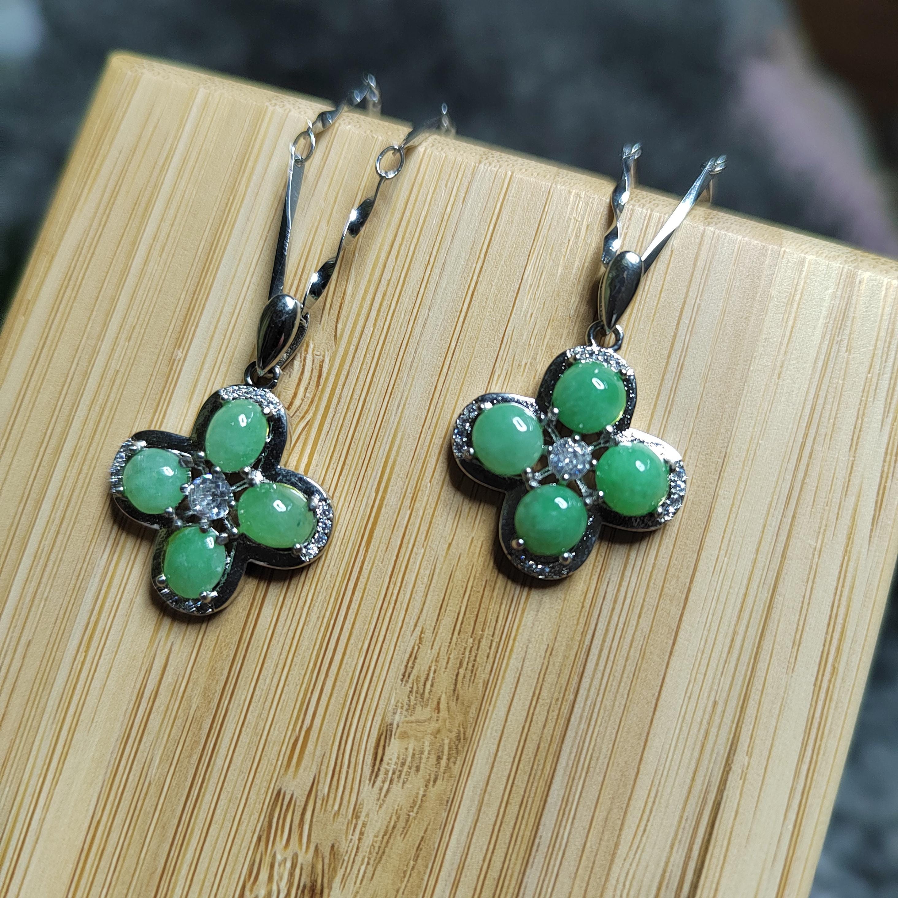 Elegant Burmese Green Jadeite Necklace with Zirconia - Genuine A-Grade Gemstone on 925 Silver Chain SL039 - SL Precious