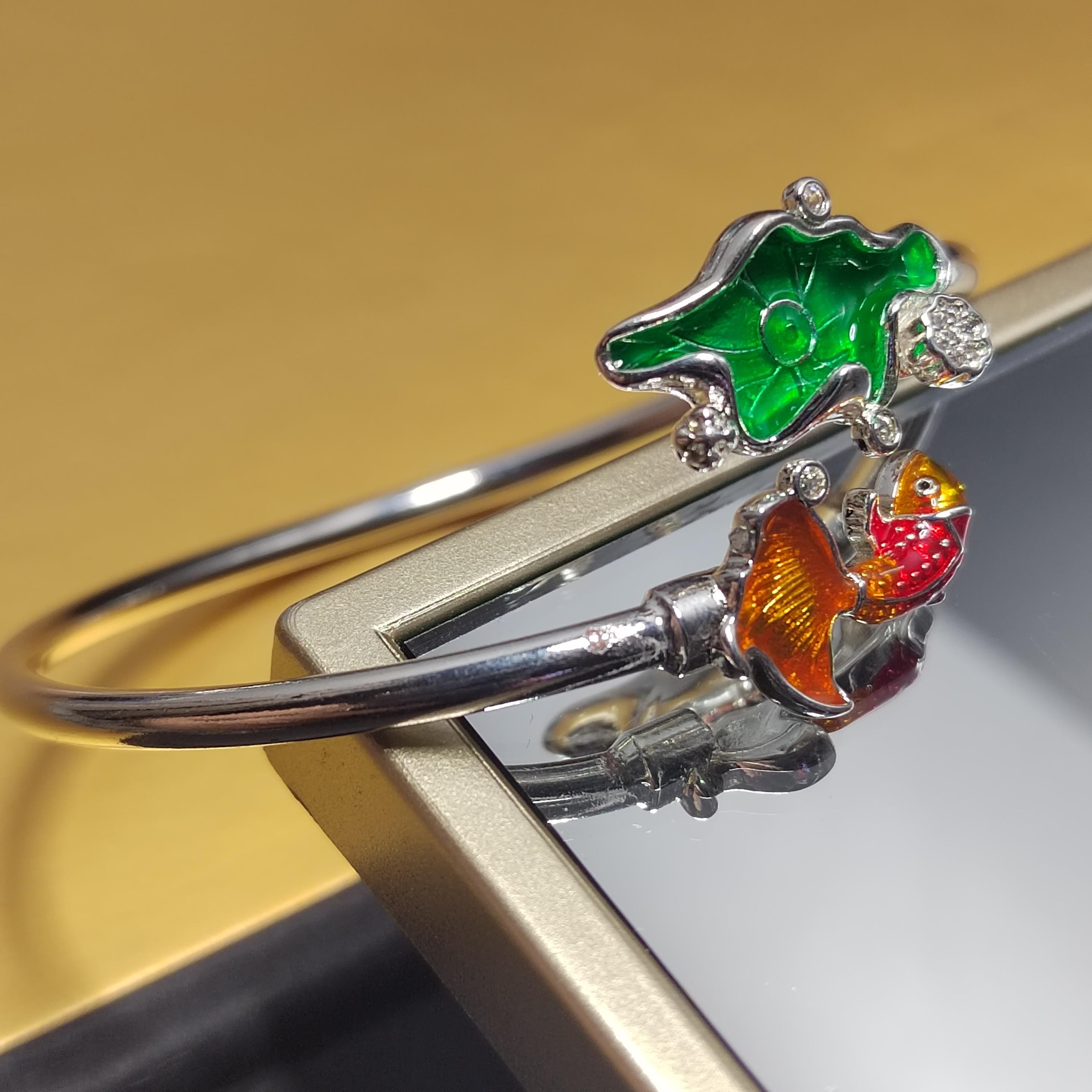S9999 Silver Filled Vermeil Beautiful Lotus Leaf and Fortune Gold Fish Design With Zircon Set Adjustable Bracelet SL235