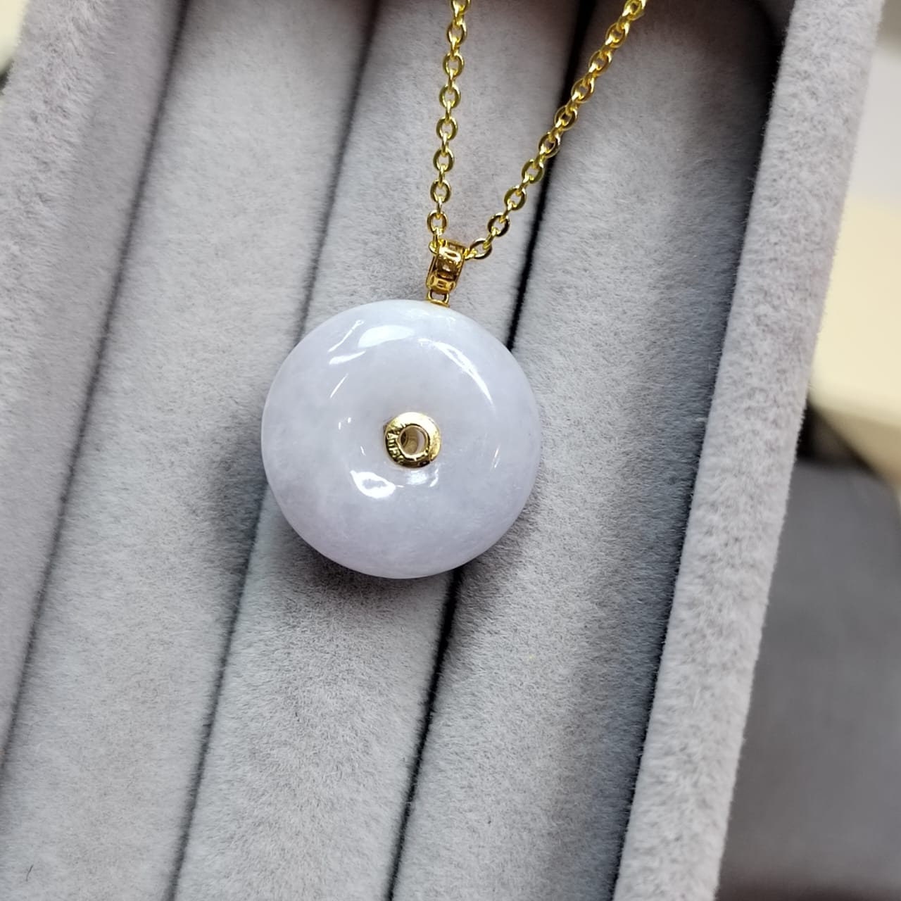 Exquisite Burmese Gemstone Rare Purple White Donut Jadeite  Minimalist 18K Solid Yellow Gold Setting For Her SL8022 - SL Precious