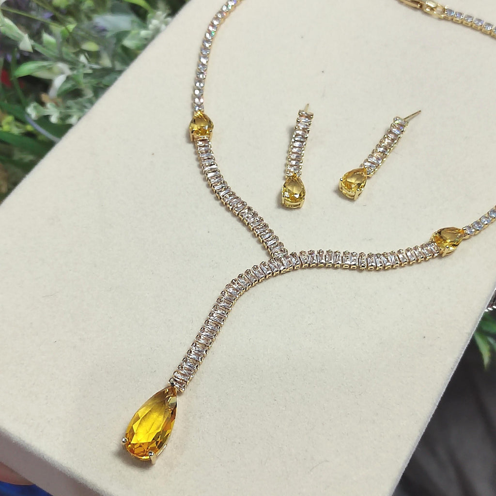 Elegant White and Yellow Zircon Jewelry Set Necklaces & Earrings for Her - Perfect for Celebrations and Special Occasions SL159 - SL Precious