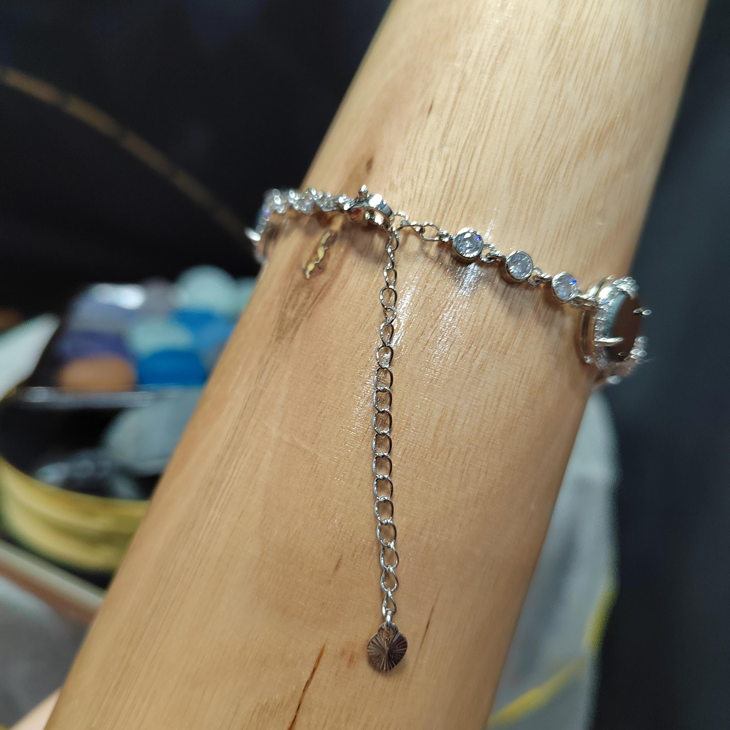Certified Unique Natural Untreated Burmese Black Ink Jadeite Bracelet Full with Zircon Stone Set SL373