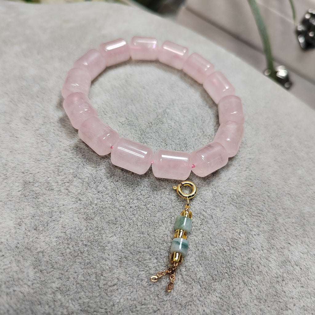 Beautiful Rose Quartz Beads Bracelet with Jadeite Chain SL103