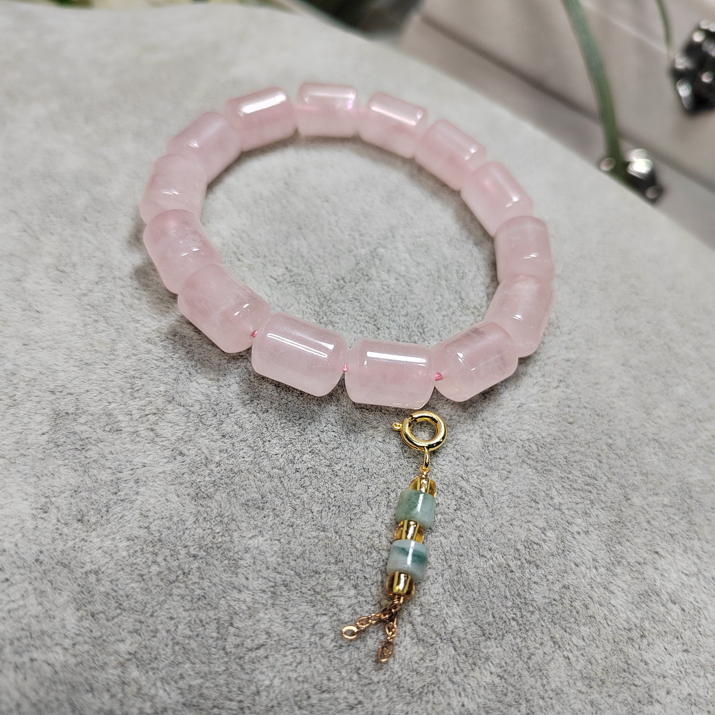 Beautiful Rose Quartz Beads Bracelet with Jadeite Chain SL103