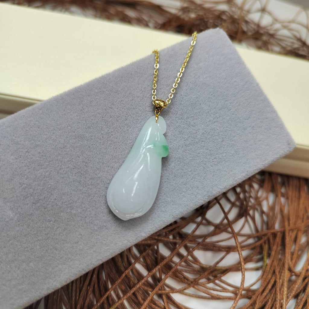 Certified A-Grade Gemstone Women Hand Carved Burmese Green White Flower Jadeite 18K Gold Setting For Her  SL026 - SL Precious