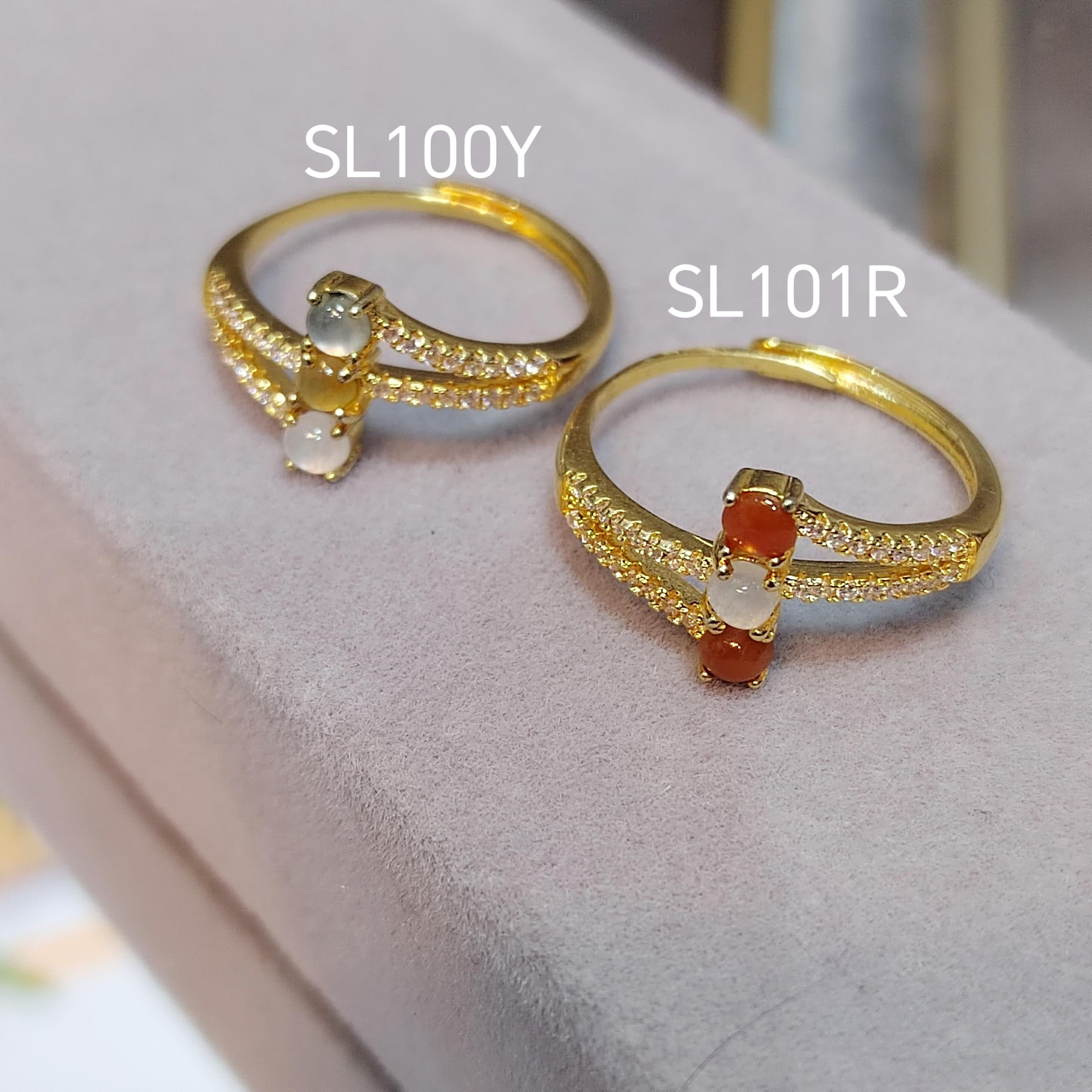 Burmese Natural Icy Jadeite Zircon Ring 18k Gold Plated S925 Minimalist Design For Her, 2 Design Red White & White Yellow SL140 SL141
