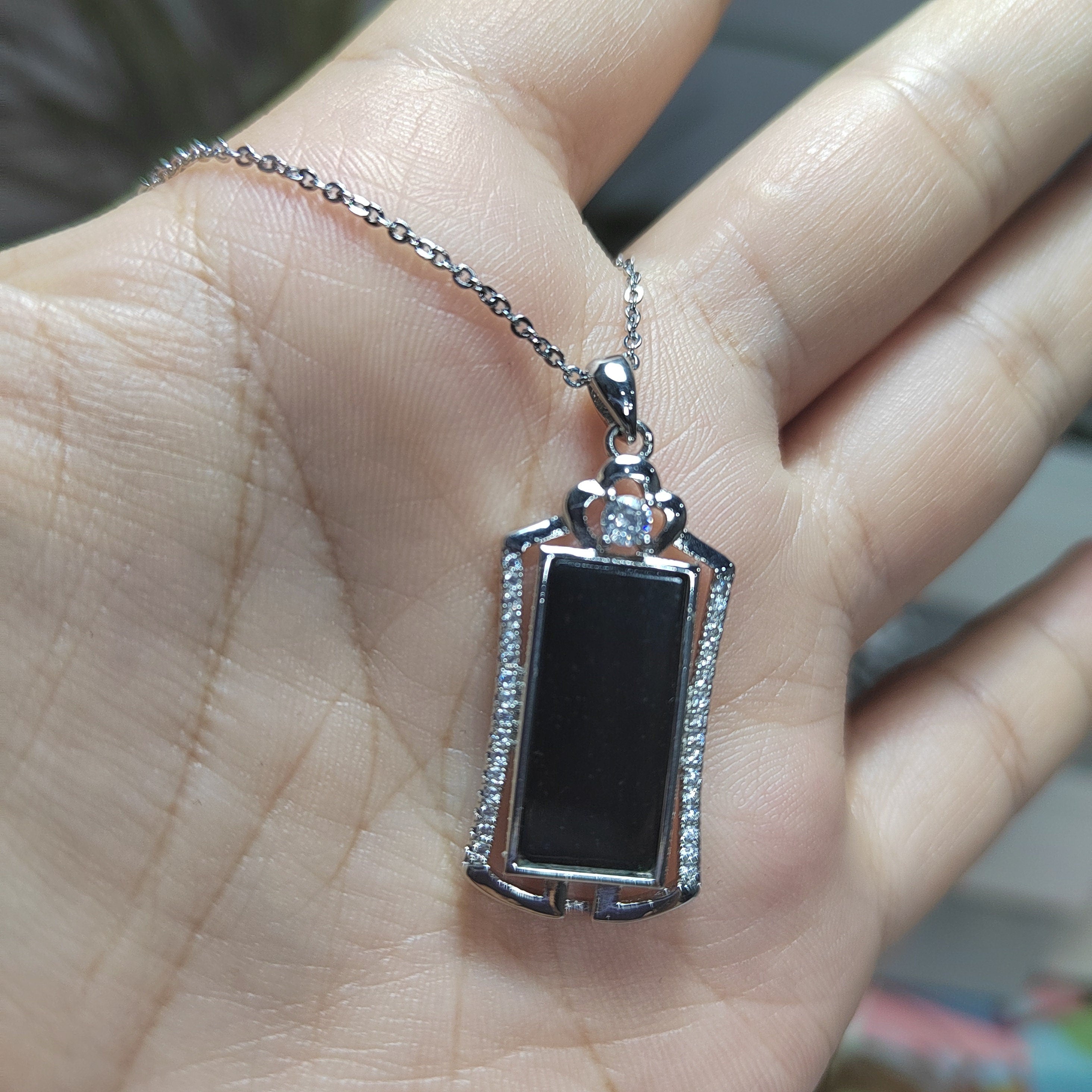 Burmese Natural Untreated Black Ink Jadeite Unisex Design Necklace SL073