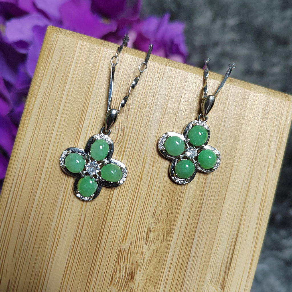 Elegant Burmese Green Jadeite Necklace with Zirconia - Genuine A-Grade Gemstone on 925 Silver Chain SL039 - SL Precious
