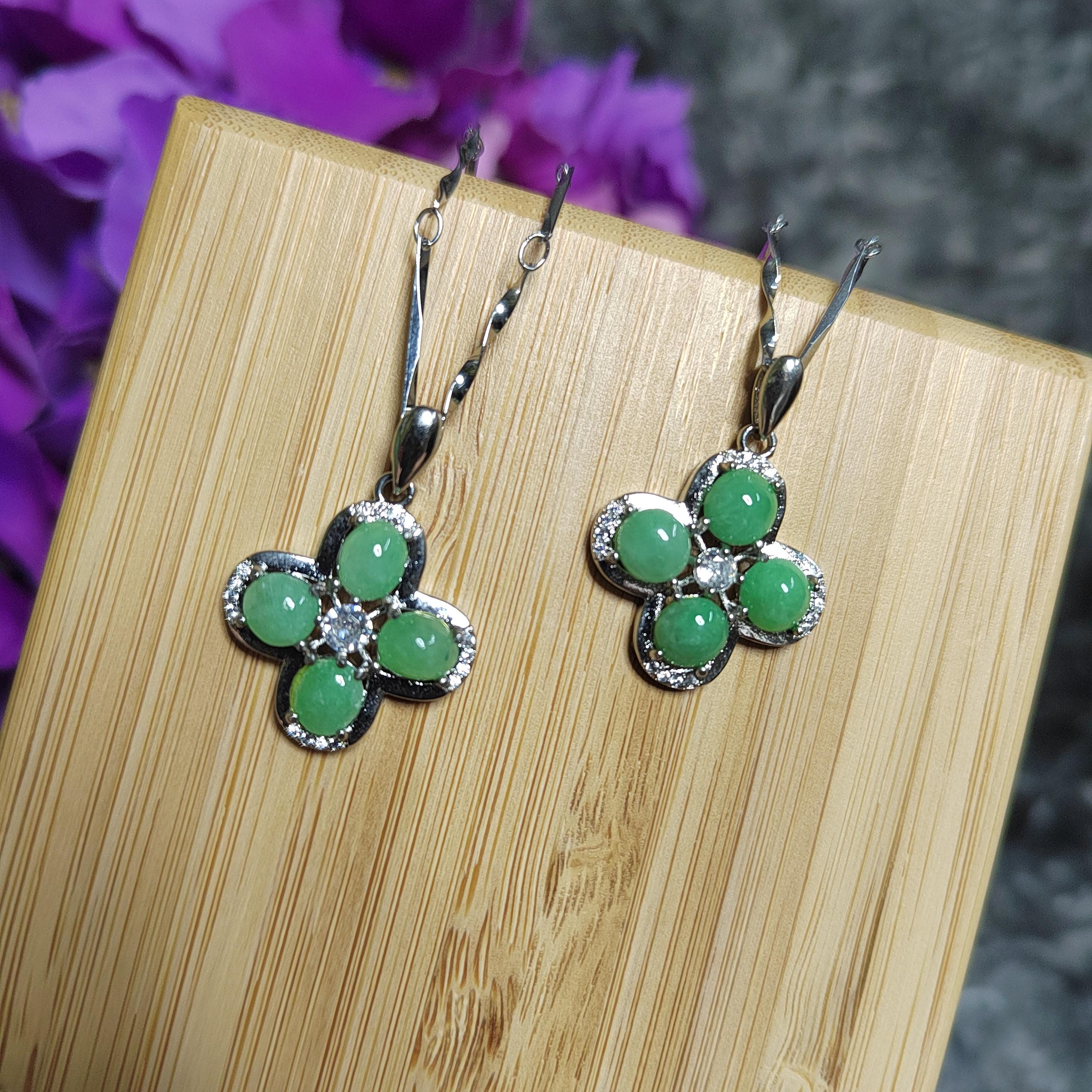 Elegant Burmese Green Jadeite Necklace with Zirconia - Genuine A-Grade Gemstone on 925 Silver Chain SL039 - SL Precious
