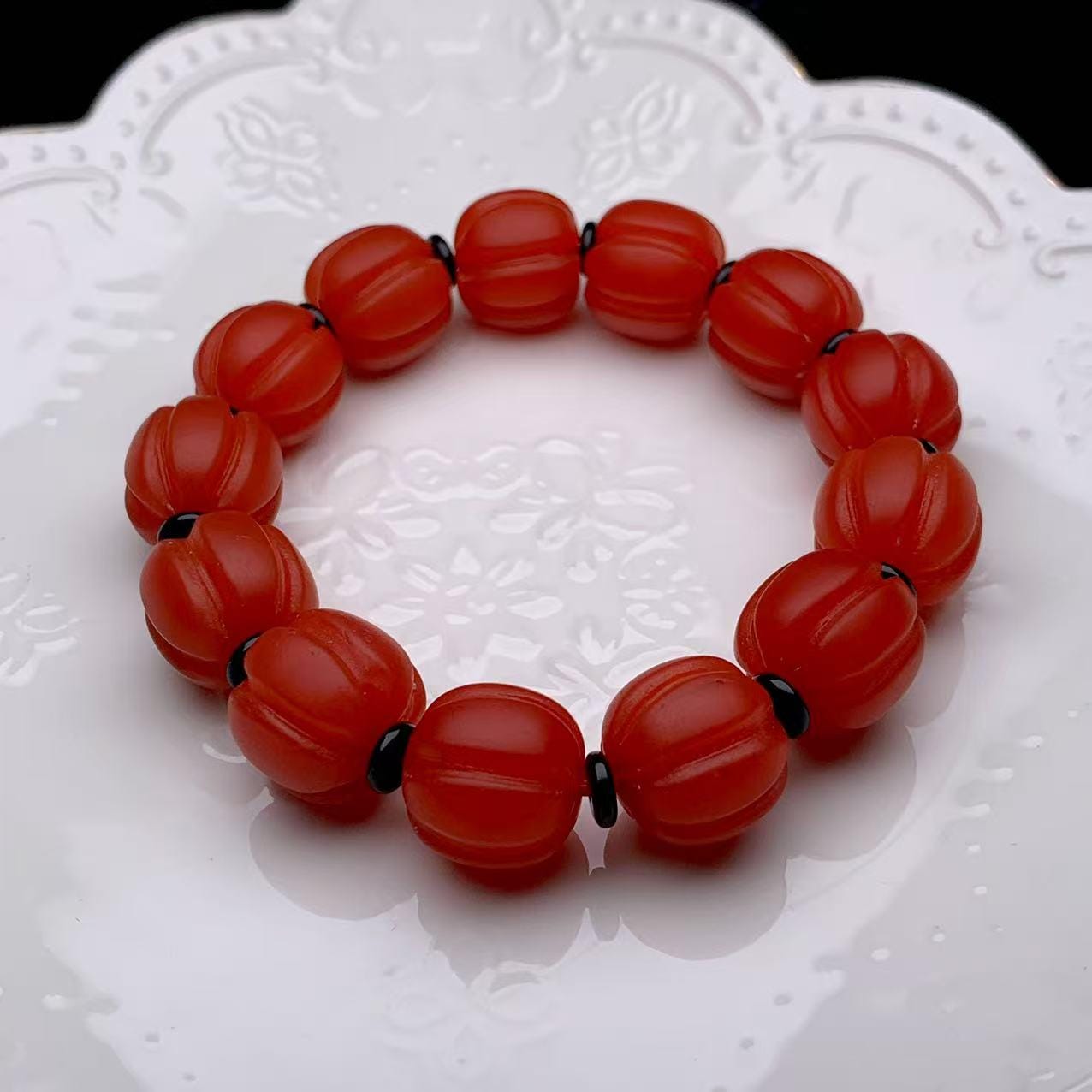 Certified Natural Untreated Baoshan Nanhong Pumpkin Bead Bracelet, Southern Red Agate, Rare Collector’s Gemstone Jewelry – SL169X28