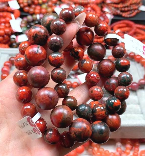 Certified A-Grade Natural Southern Sichuan Liangshan Waxi Deep Red Nanhong Agate|Raw Skin| Iron Skin Shine Surface Beads Bracelet SL385