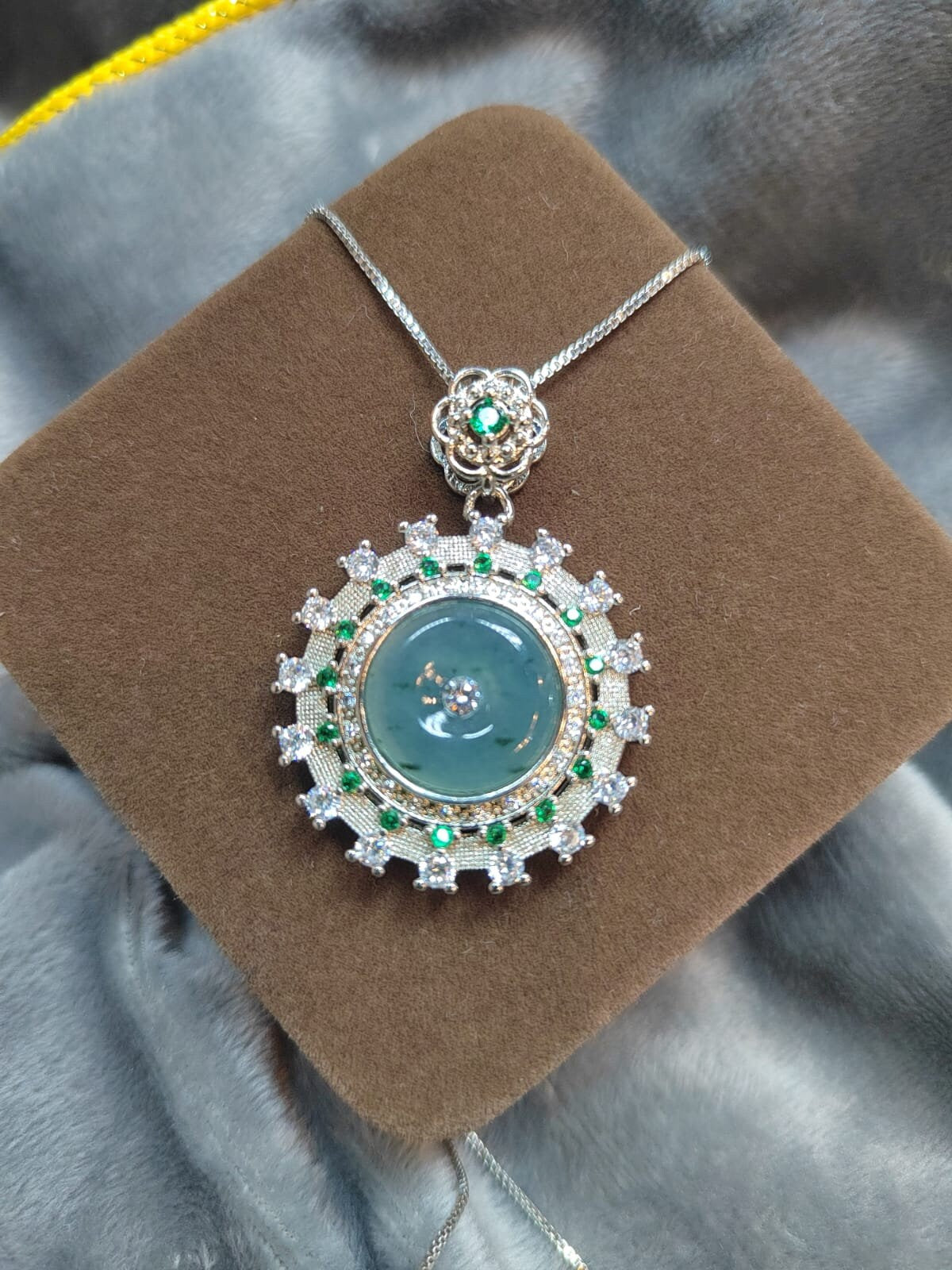 Certified A-Grade Guatemala Luxurious Ocean Blue Donut Shape Jadeite Necklace | Plated 18k White Gold with Zirconia SL8008