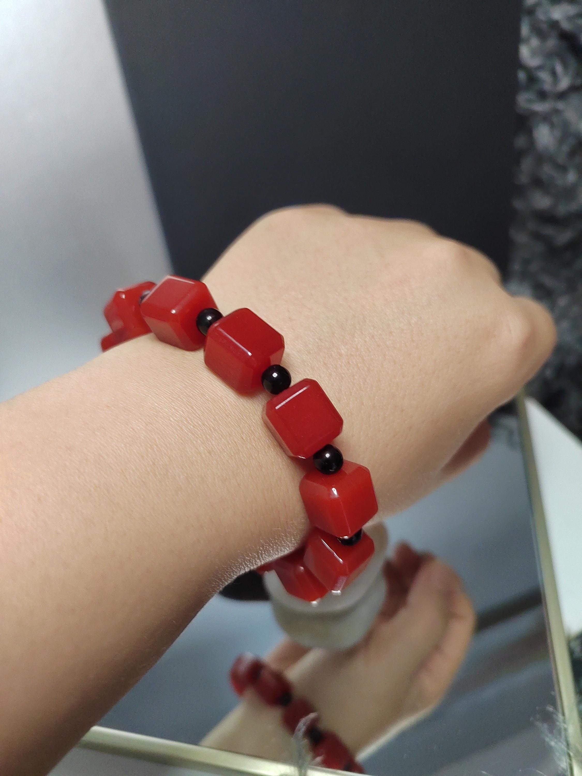 Certified A-Grade Natural Southern Baoshan Yunna Square Shape Icy Red Agate Beads Bracelet Untreated SL266X25 云南保山南红方糖手串，冰红，满肉，透光