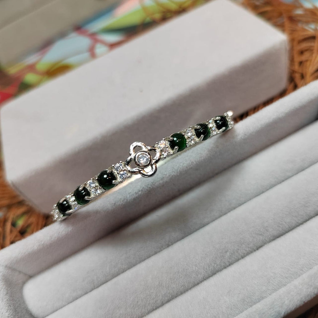 6 Spherical Dark Green Guatemala Jadeite & Zirconia Bangle | 925 Silver | Elegant Design SL037
