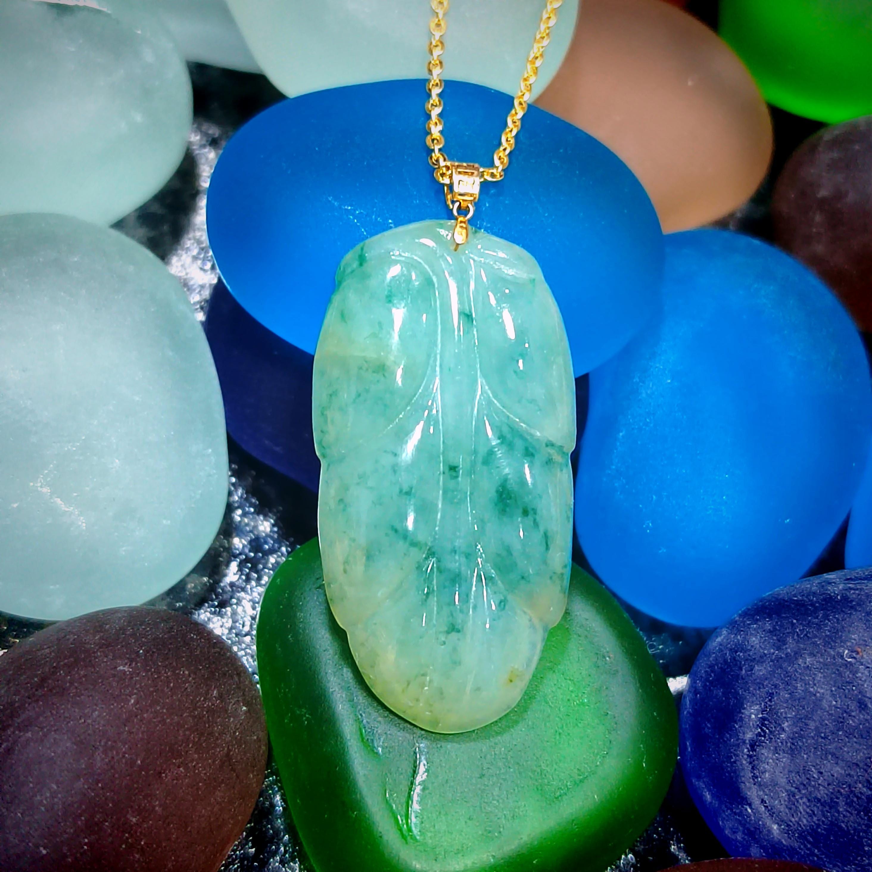 Certified A-Grade Gemstone Natural Green Yellow With Yellow Leaf Jadeite 18K Gold Setting For Her Gifts SL8019