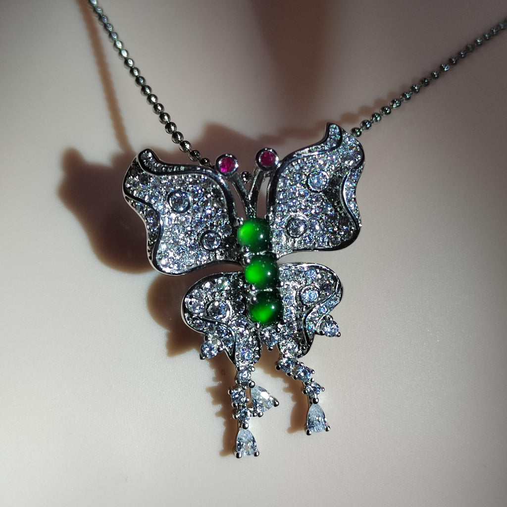Certified A-Grade Natural Guatemala Imperial Green|Zircon| S925 Silver| Brooch/Pendant Elegant Unique Butterfly Design Jadeite SL186 - SL Precious