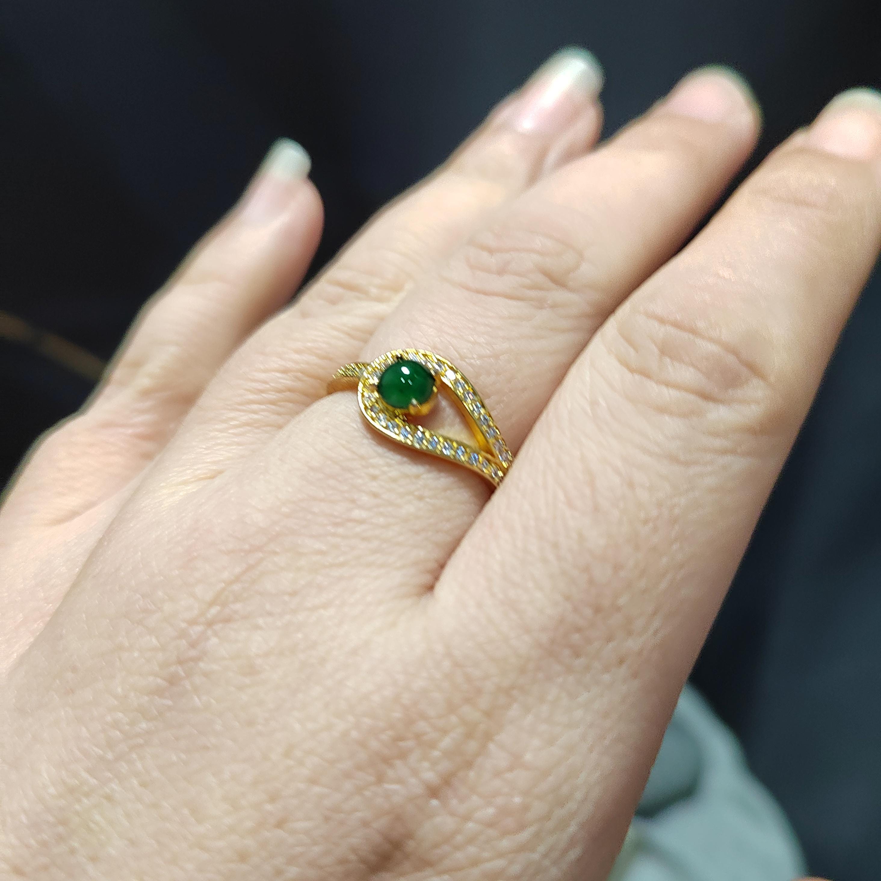 Certified Natural Guatemala Imperial Green Jadeite Minimalist Ring SL377x39
