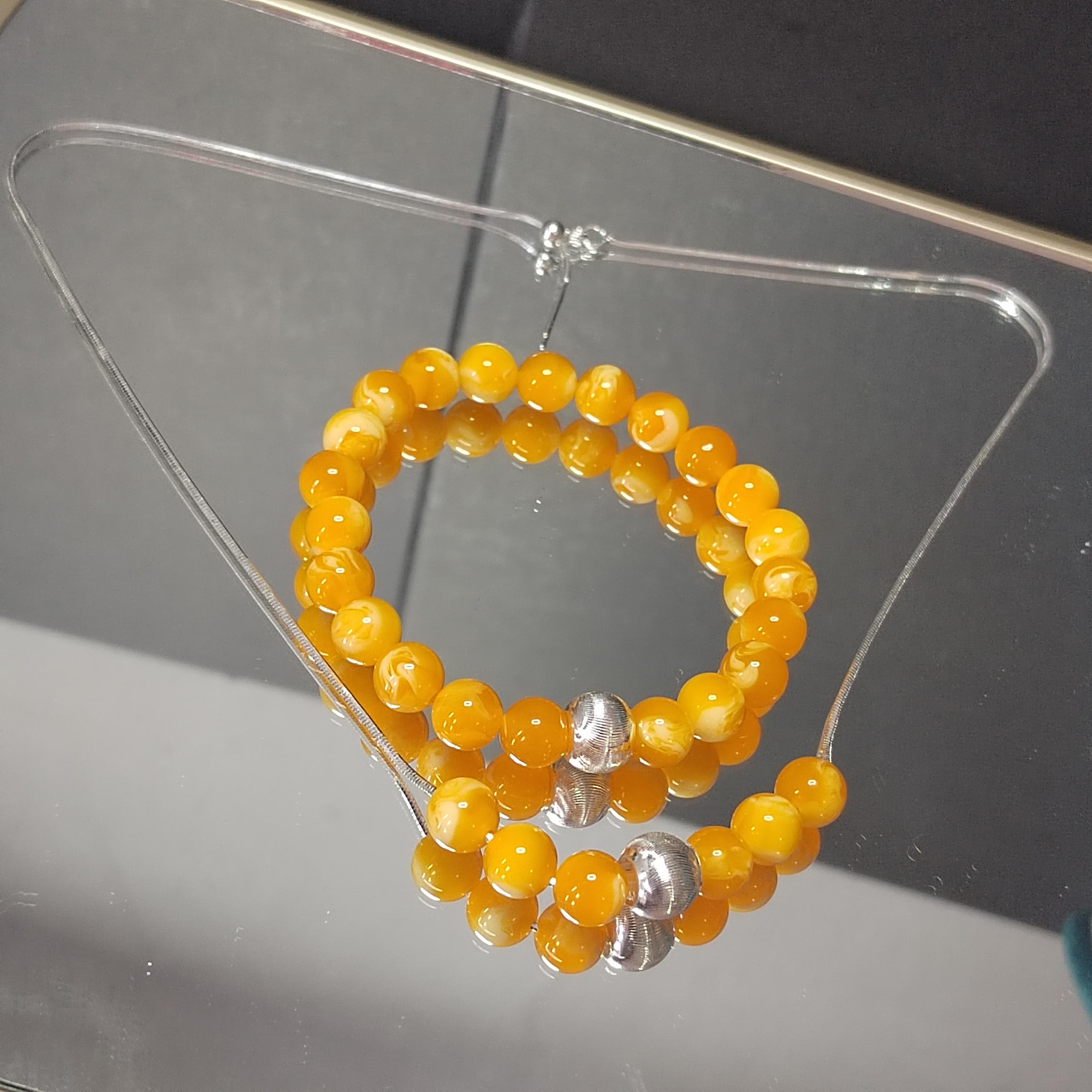 2pcs Set | Natural Russian Beeswax Amber Bead Bracelet & Necklace | Handmade Minimalist Jewelry SL329