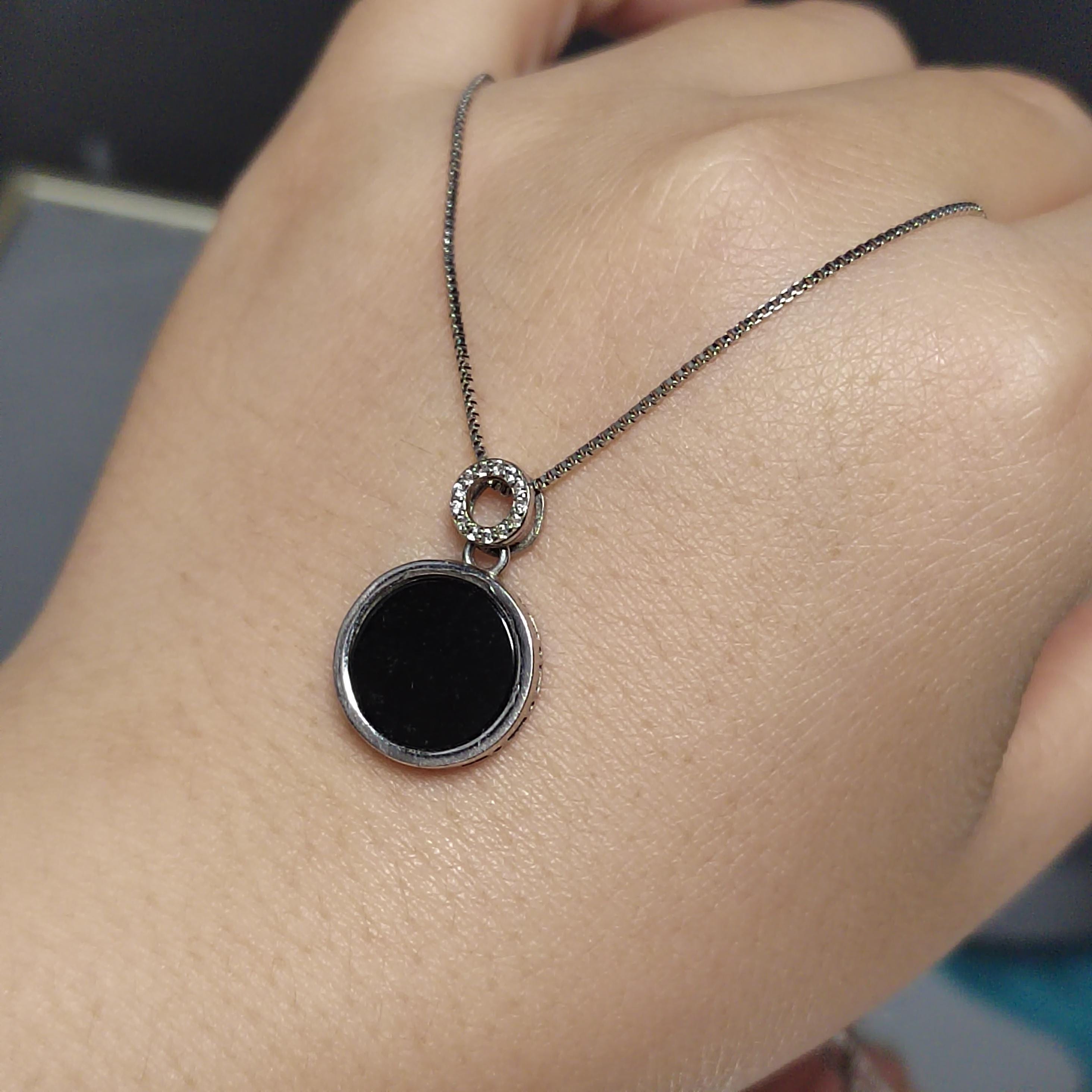 Certified A-Grade Natural Gemstone Untreated Burmese Black Ink Round Minimalist Jadeite Pendant Chain S925 For Her Him SL265X24