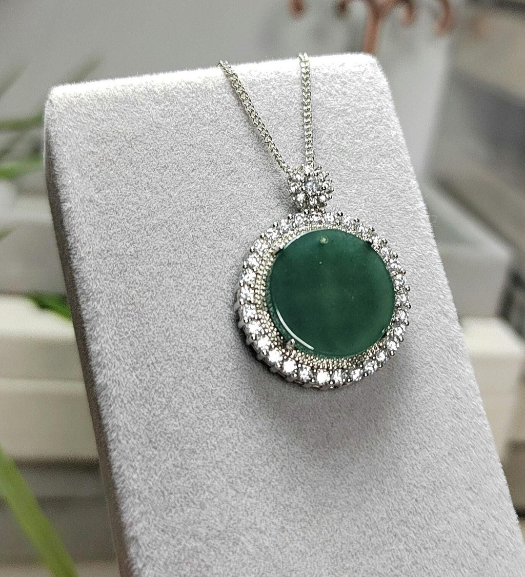 Women Minimalist Blue Water Round Natural Gemstone Guatemala Untreated A Grade Zirconia Jadeite Pendant Chain For Her SL066 - SL Precious