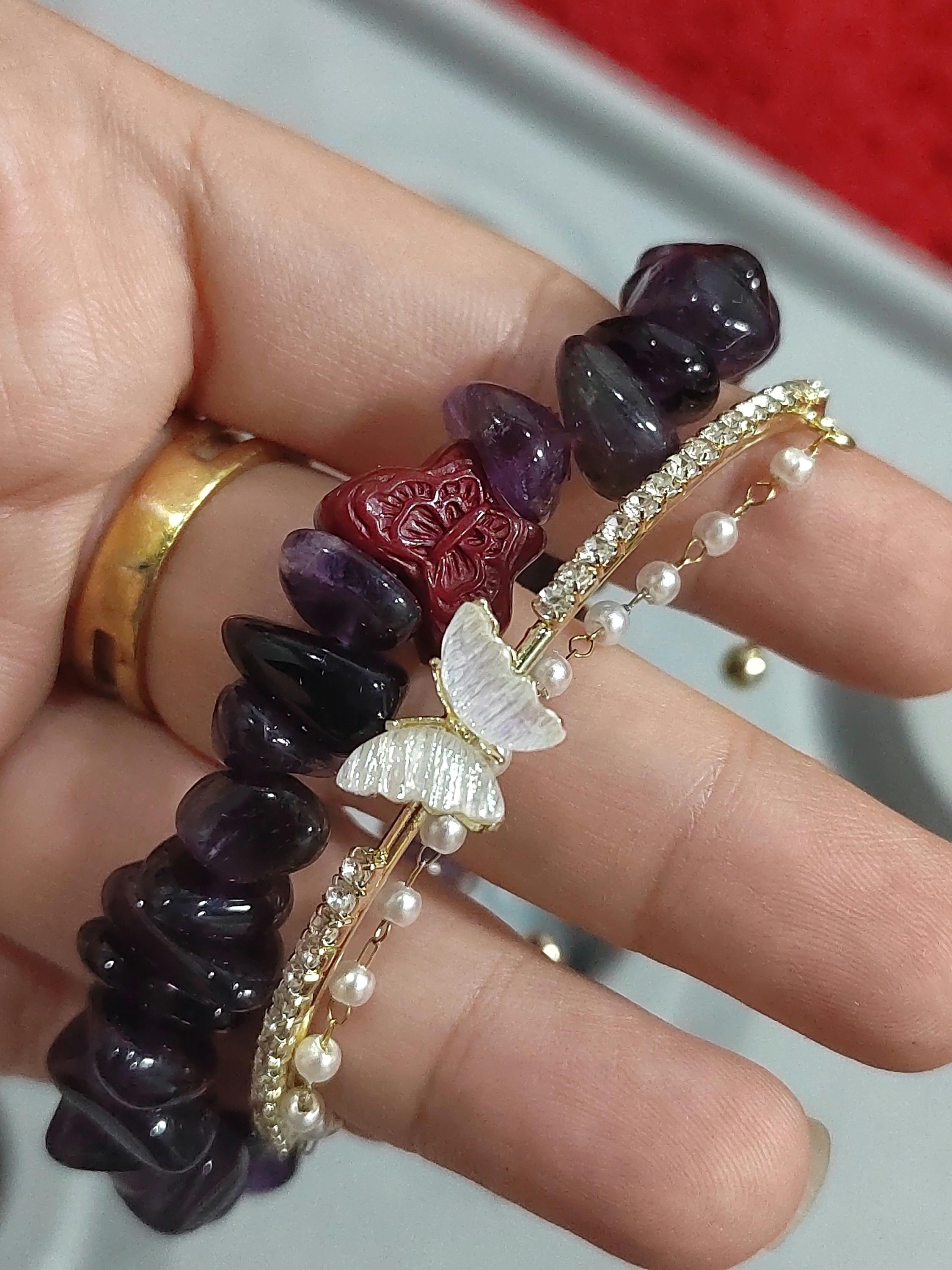 Natural Purple Amethyst Quartz Butterfly Cinnabar Layer Bead Bracelet Mix & Match SL167 - SL Precious