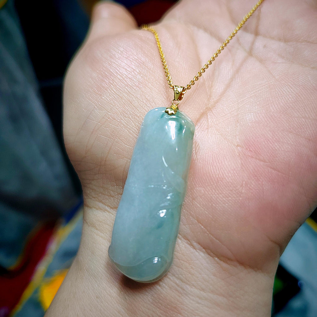 Certified Burmese Natural Gemstone A-Grade Hand Carved Bamboo Jadeite 竹竿 - 步步高升 18k Solid Gold Jewelry for Women Mom SL8018 - SL Precious