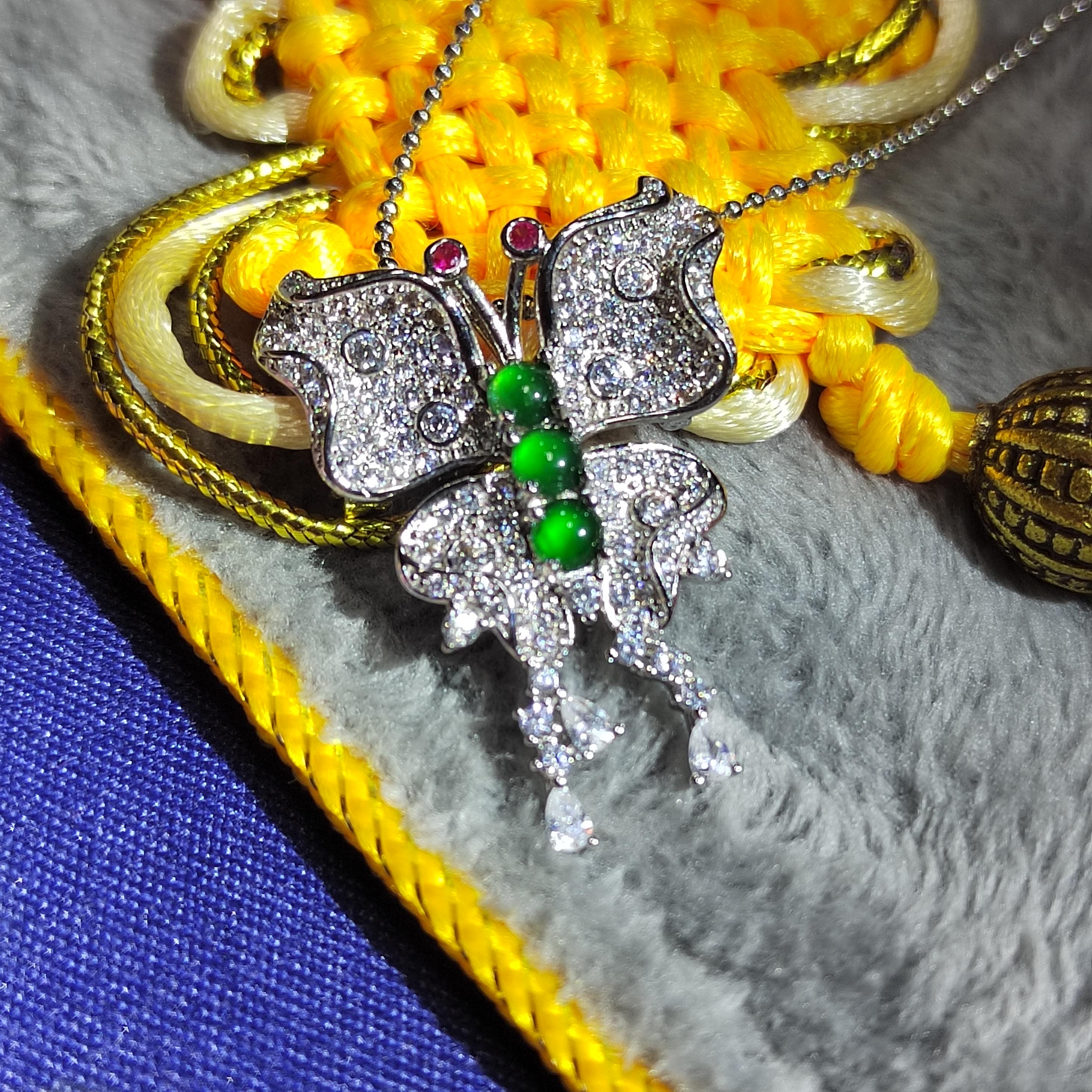 Certified A-Grade Natural Guatemala Imperial Green|Zircon| S925 Silver| Brooch/Pendant Elegant Unique Butterfly Design Jadeite SL186 - SL Precious