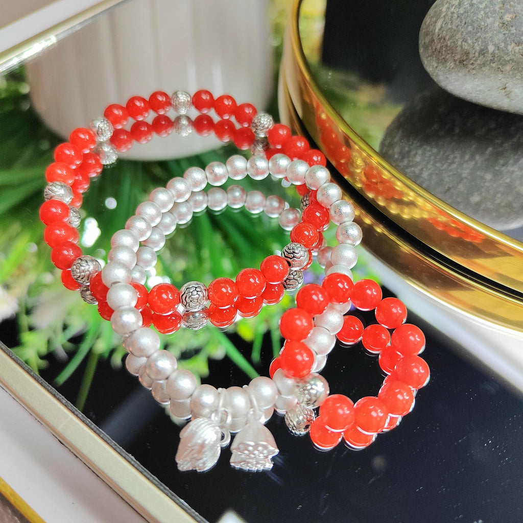 Handmade Natural Southern Yunna Baoshan| Sichuan Liangshan Oxblood Nanhong Agate| S999 Silver Filled Vermeil  Bracelet|Ring 3pcs Set SL346C